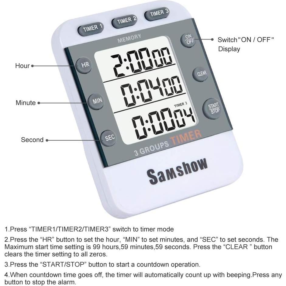 Temporizadores Digitales de Cocina Samshow 2 Pack Triple LCD