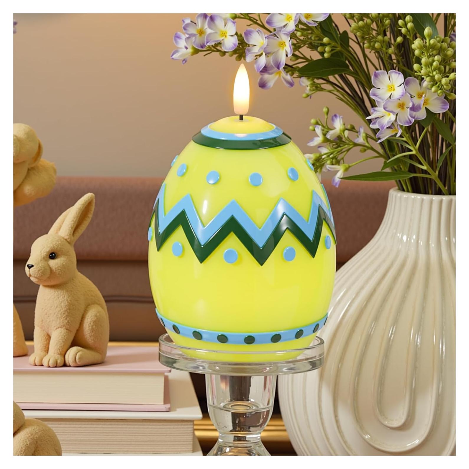 Velas LED Sin Llama Eldnacele Huevo Amarillo 16 cm con Temporizador