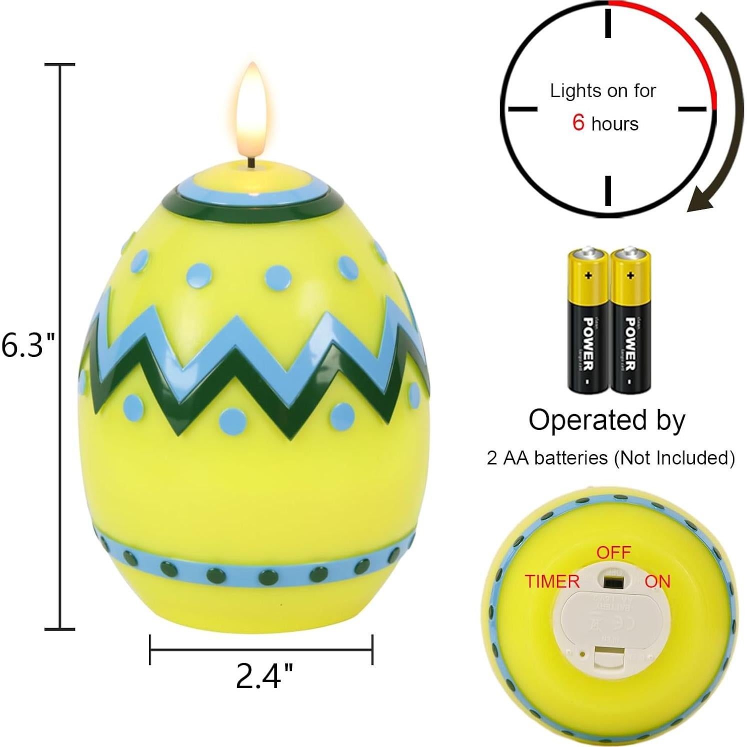 Velas LED Sin Llama Eldnacele Huevo Amarillo 16 cm con Temporizador