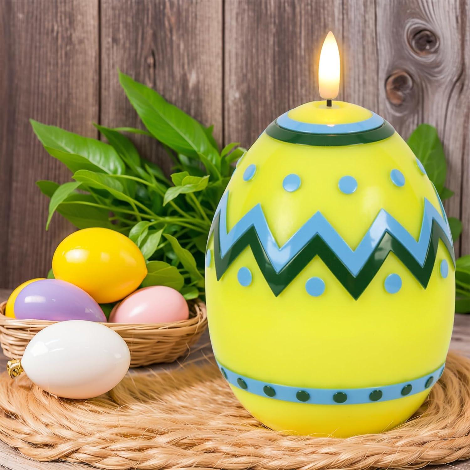 Velas LED Sin Llama Eldnacele Huevo Amarillo 16 cm con Temporizador