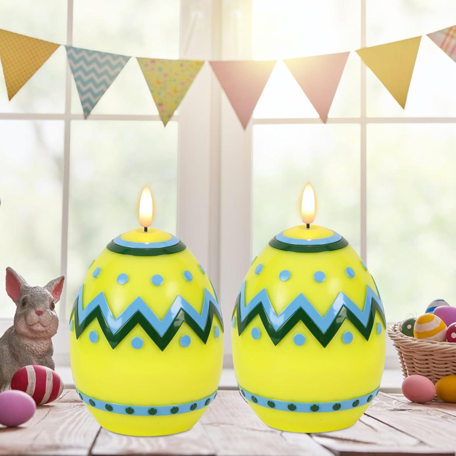 Velas LED Sin Llama Eldnacele Huevo Amarillo 16 cm con Temporizador