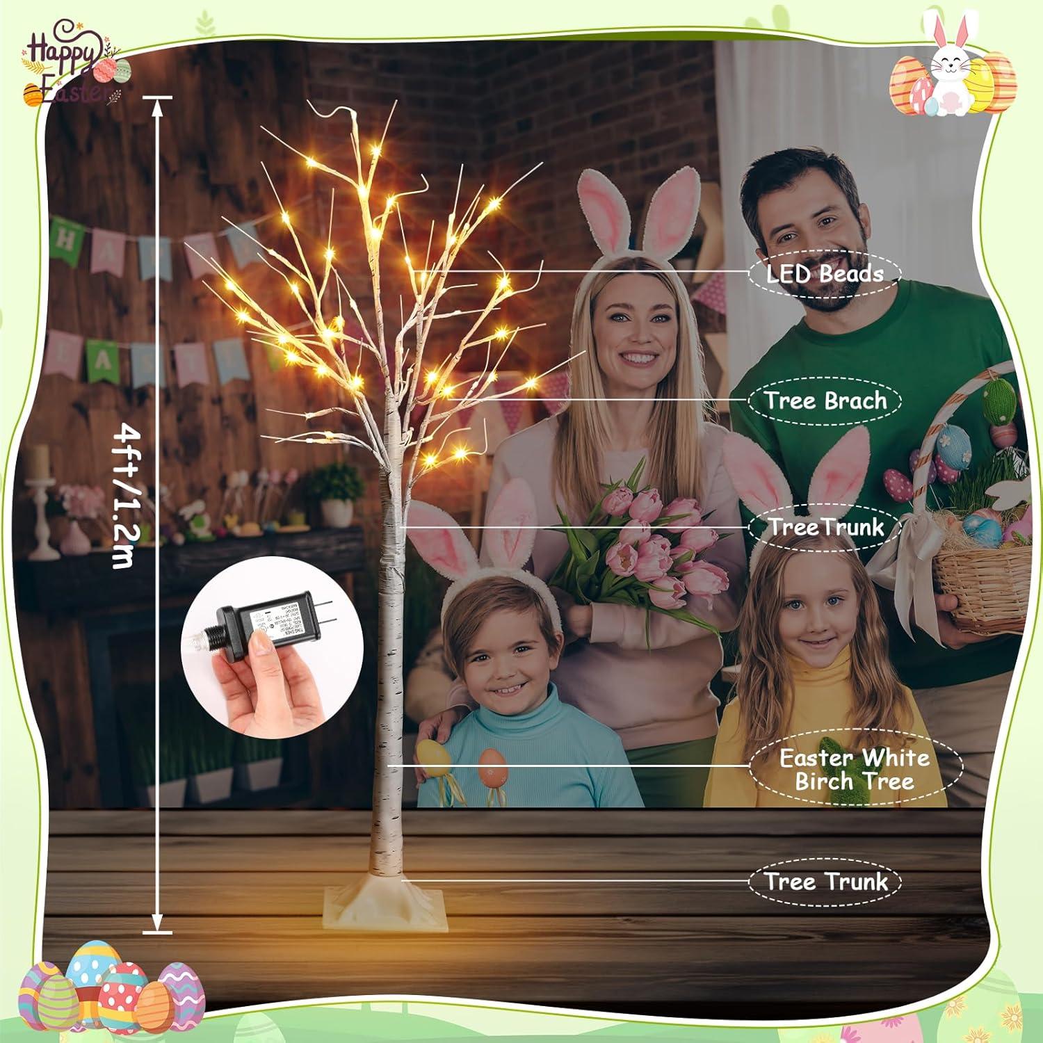 Árbol de Abedul Blanco de Pascua 1.2m con 24 Huevos y LED