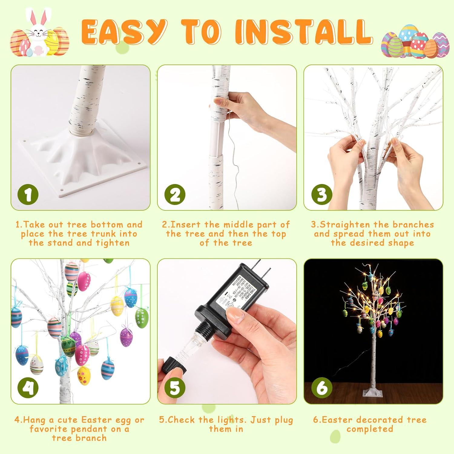 Árbol de Abedul Blanco de Pascua 1.2m con 24 Huevos y LED