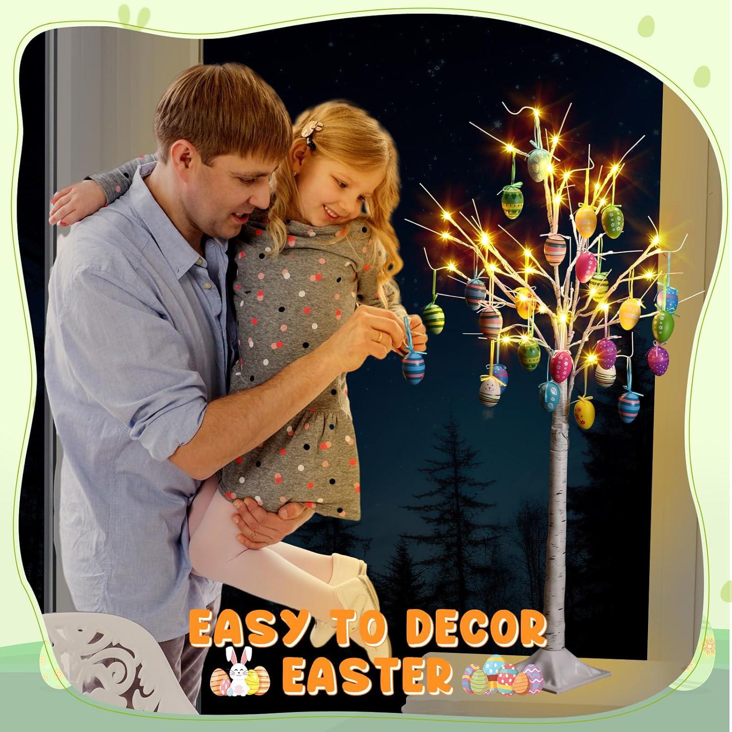 Árbol de Abedul Blanco de Pascua 1.2m con 24 Huevos y LED