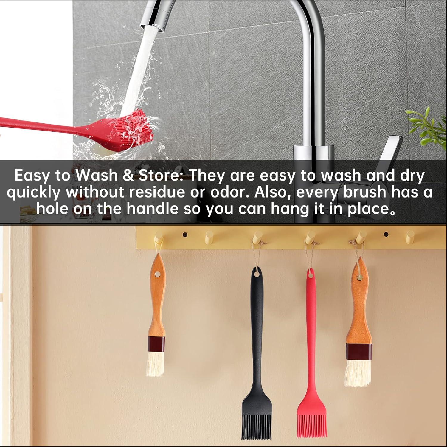 Juego de 4 brochas de silicona Theuzi, 2 de aceite de madera