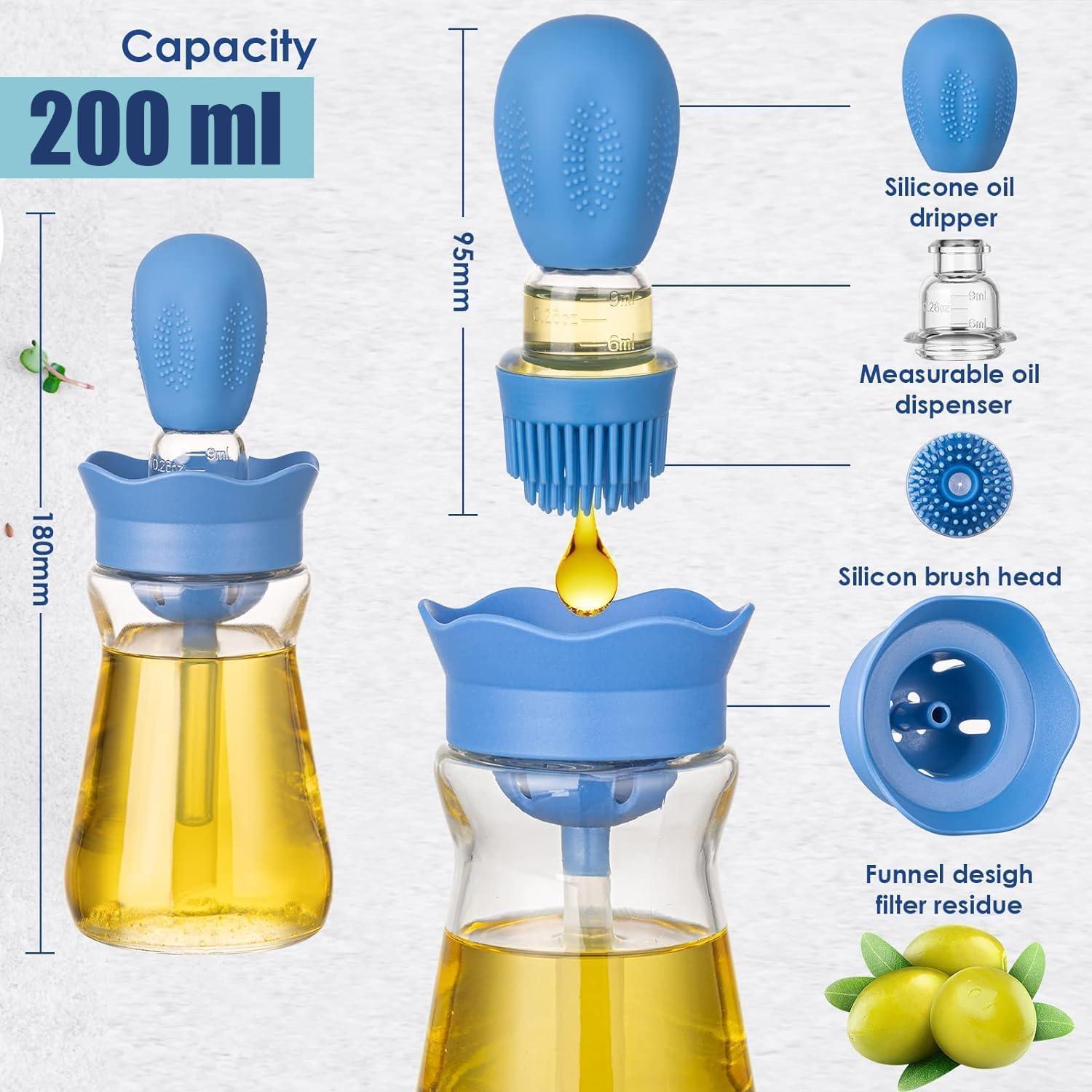 Dispensador de Aceite 2 en 1 BENTFINE 200ML Vidrio Azul