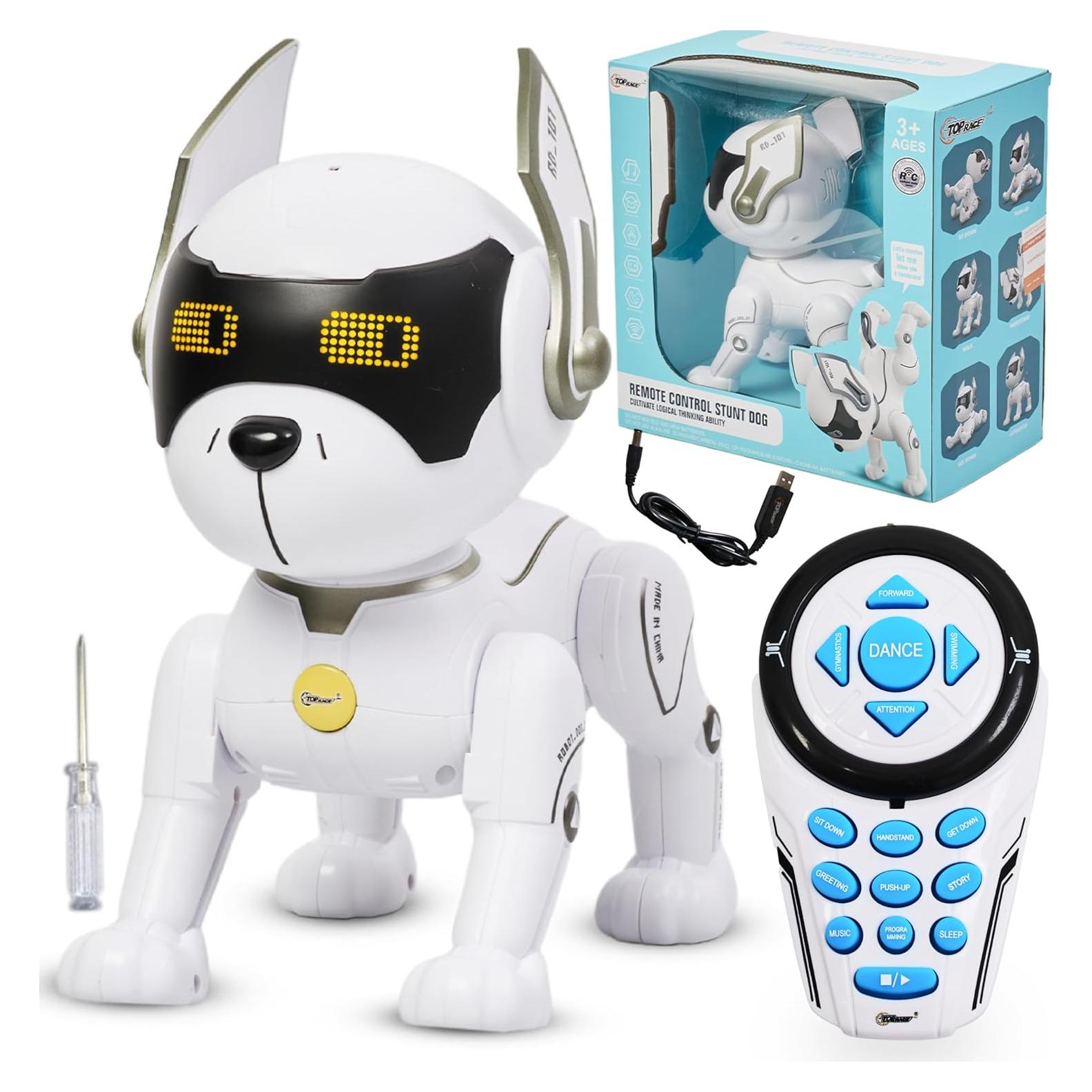 Perro Robot Top Race Blanco - Juguete Interactivo RC