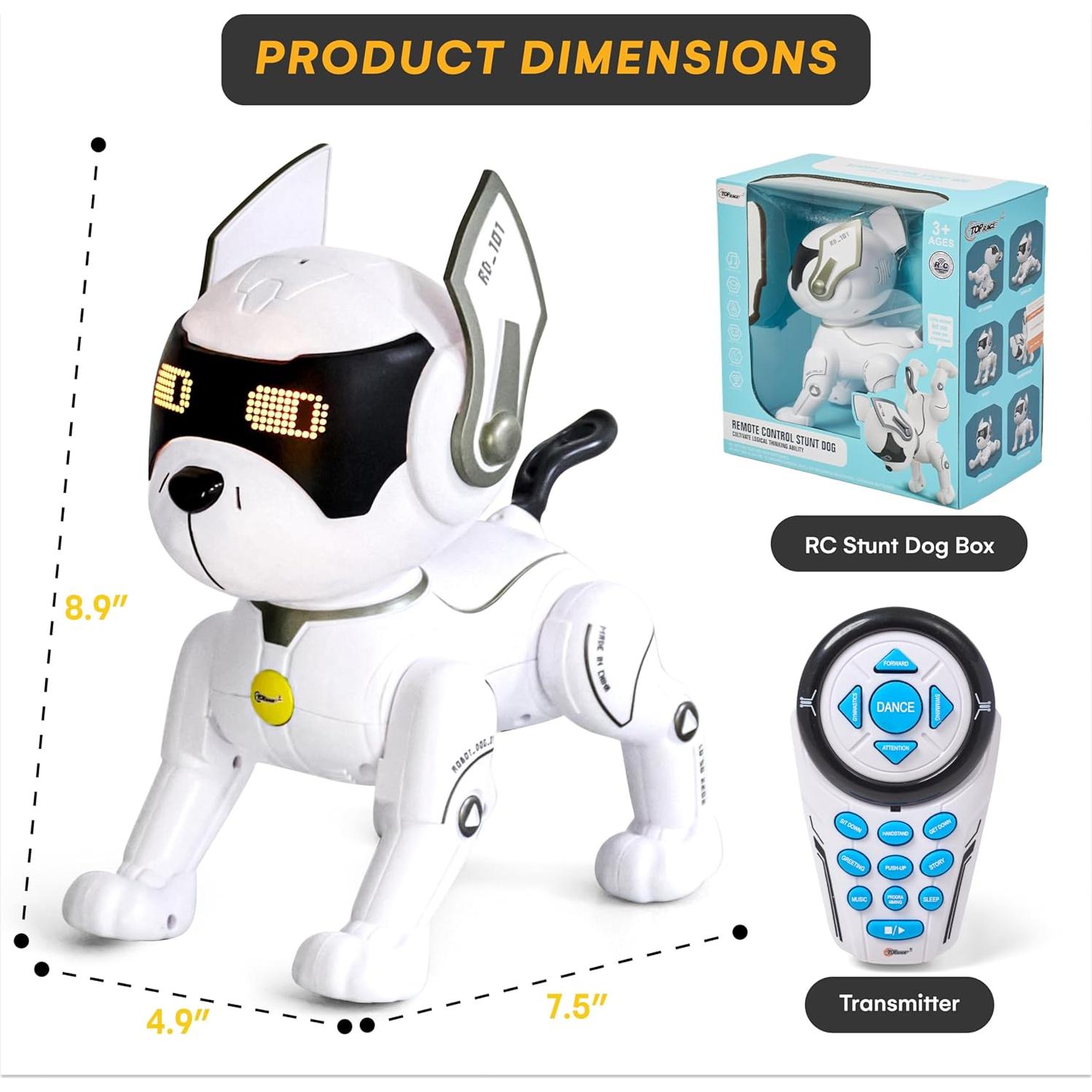 Perro Robot Top Race Blanco - Juguete Interactivo RC