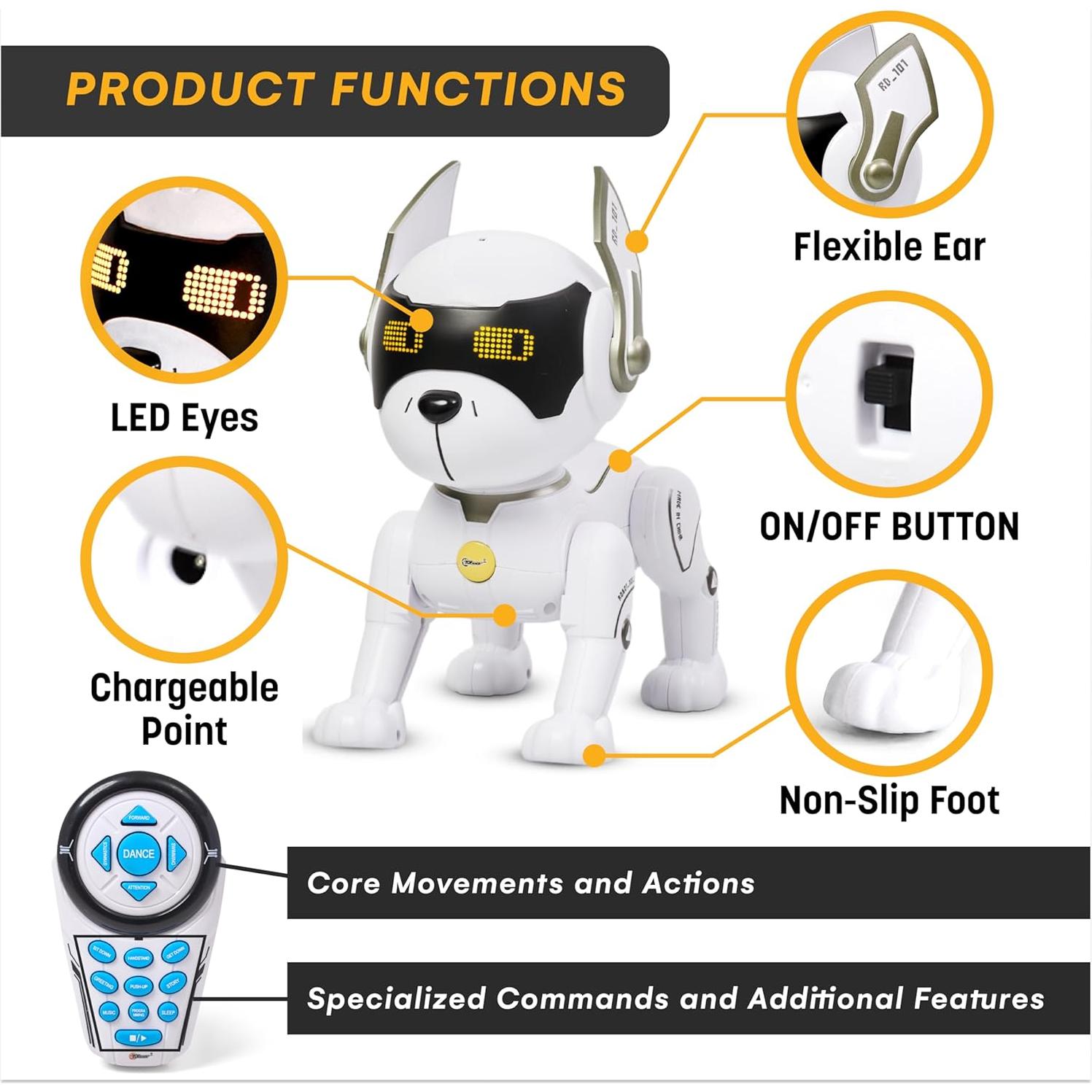 Perro Robot Top Race Blanco - Juguete Interactivo RC