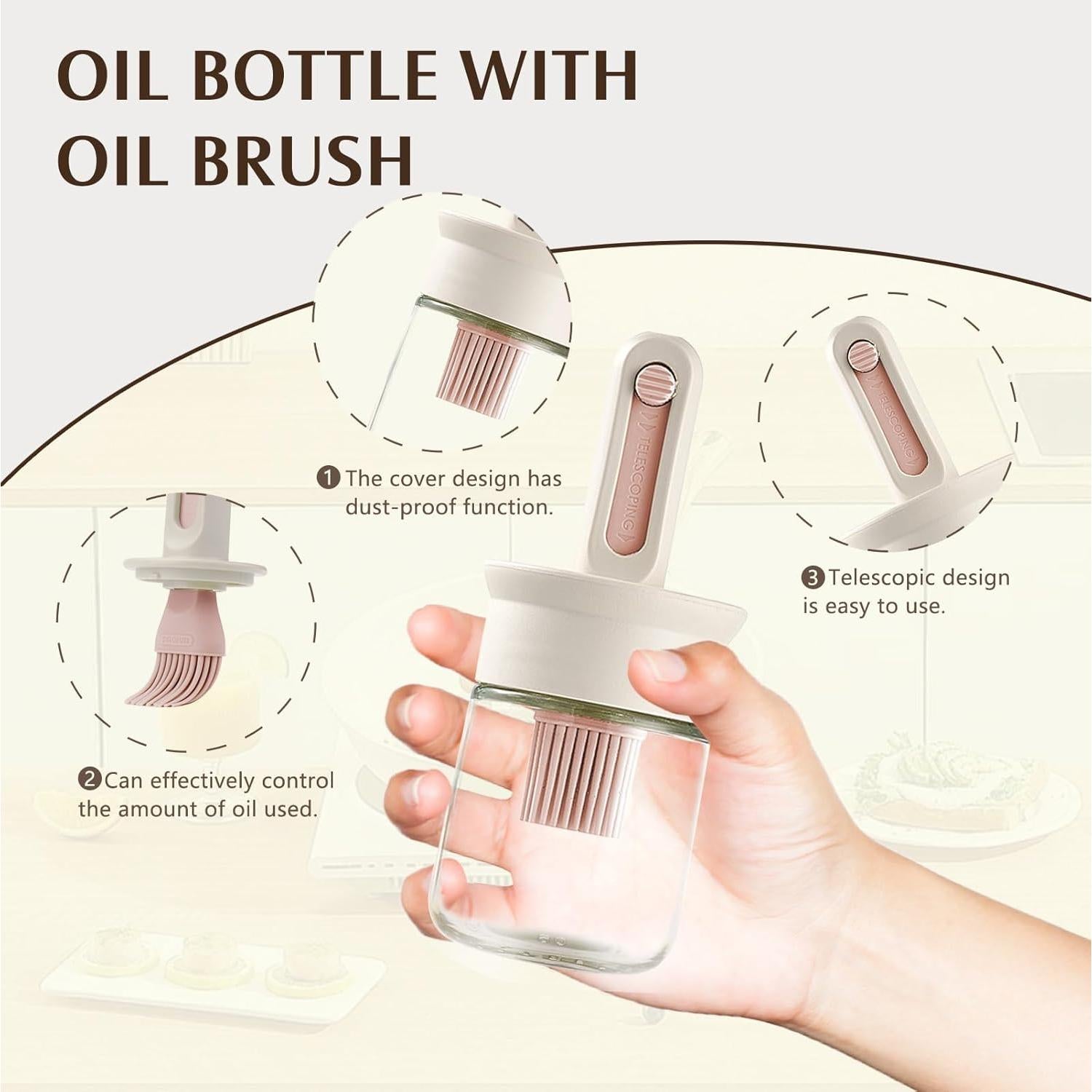 Dispensador de Aceite con Brocha Sekonow 150ml Vidrio Silicona