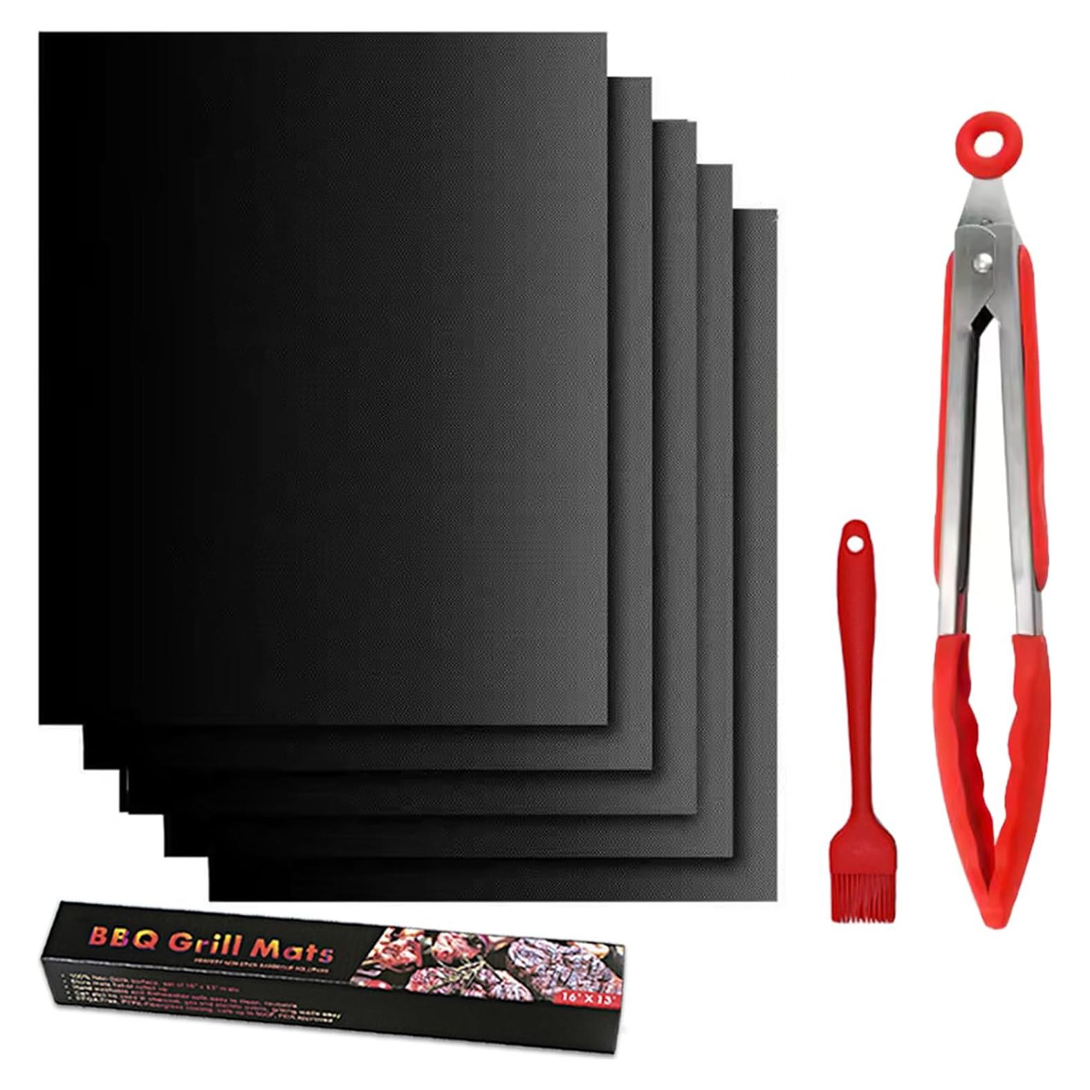 Kit de Accesorios para BBQ Elecphbo: Pinzas 30cm, 5 Alfombrillas 40x33cm, Brocha