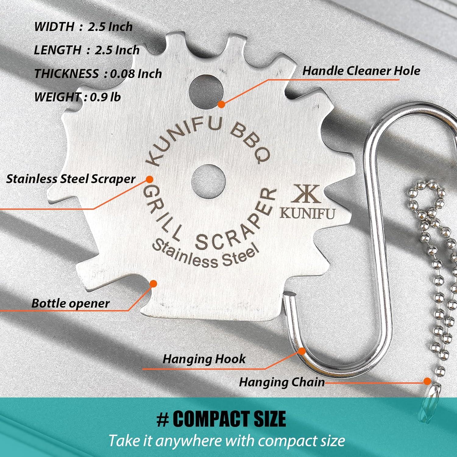 Raspador de BBQ KUNIFU de Acero Inoxidable, Sin Cerda, Portátil