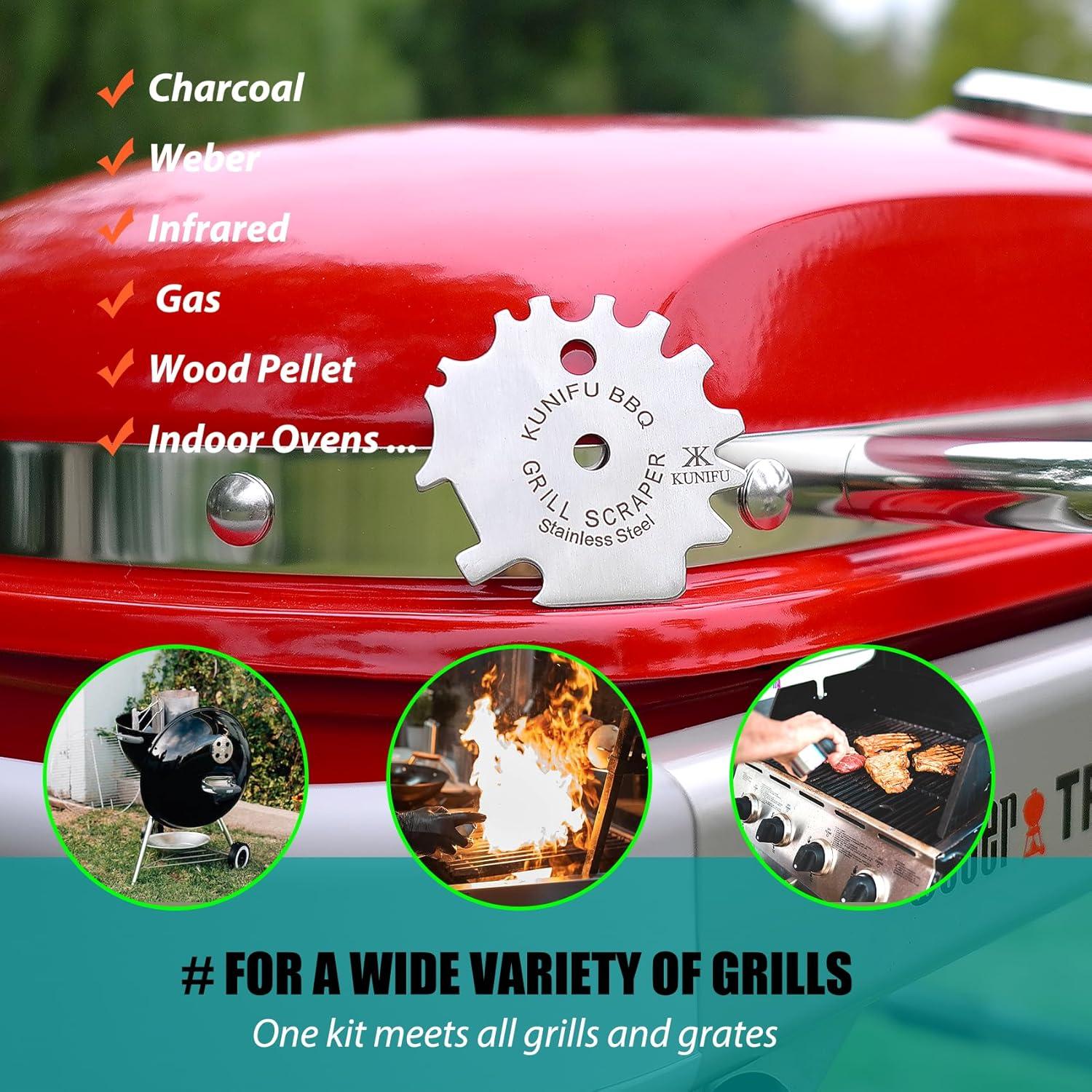 Raspador de BBQ KUNIFU de Acero Inoxidable, Sin Cerda, Portátil