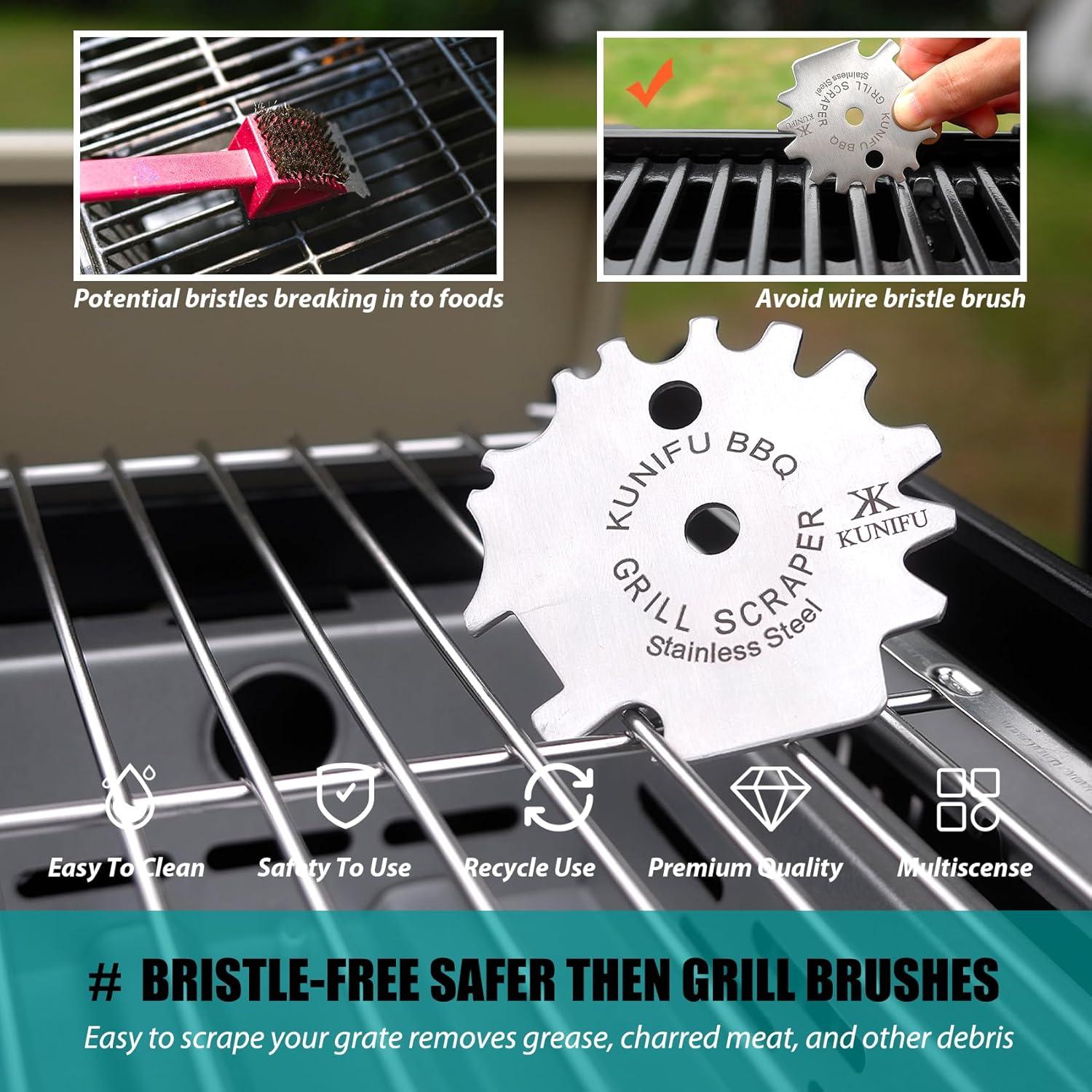 Raspador de BBQ KUNIFU de Acero Inoxidable, Sin Cerda, Portátil
