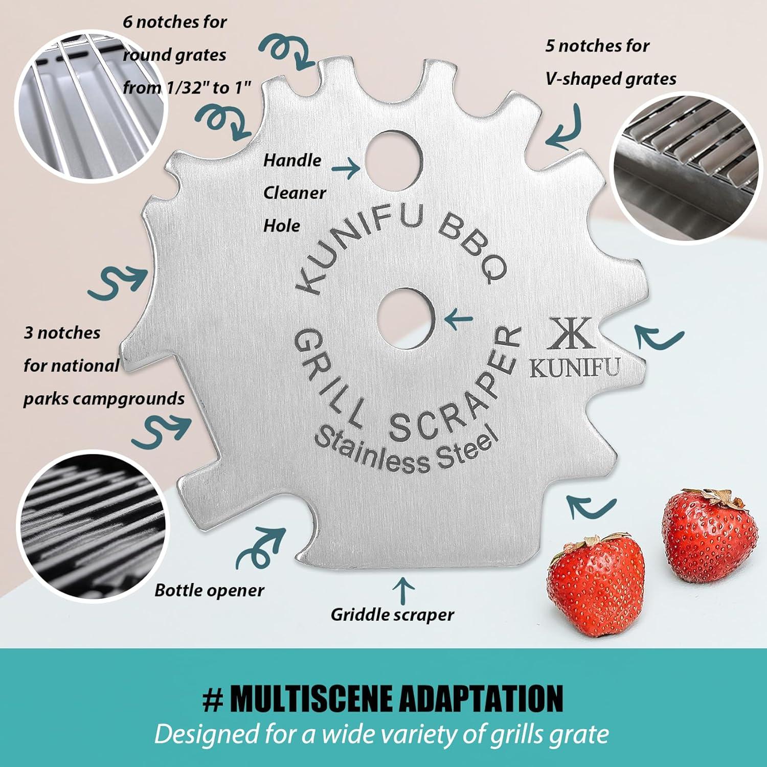 Raspador de BBQ KUNIFU de Acero Inoxidable, Sin Cerda, Portátil