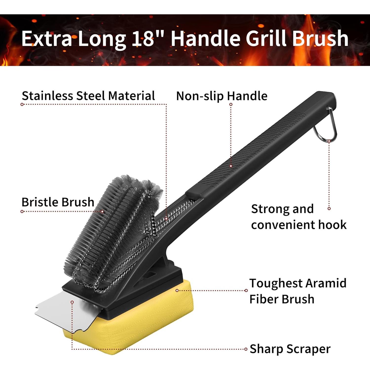 Cepillo de Parrilla PePeng 3 en 1 con Raspador - Negro