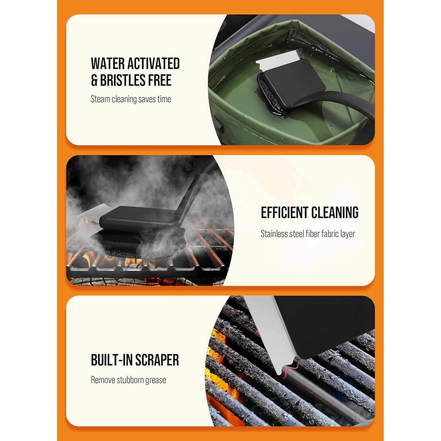 Cepillo Limpiador de Parrilla Sin Cerda YRVHCK con 5 Repuestos