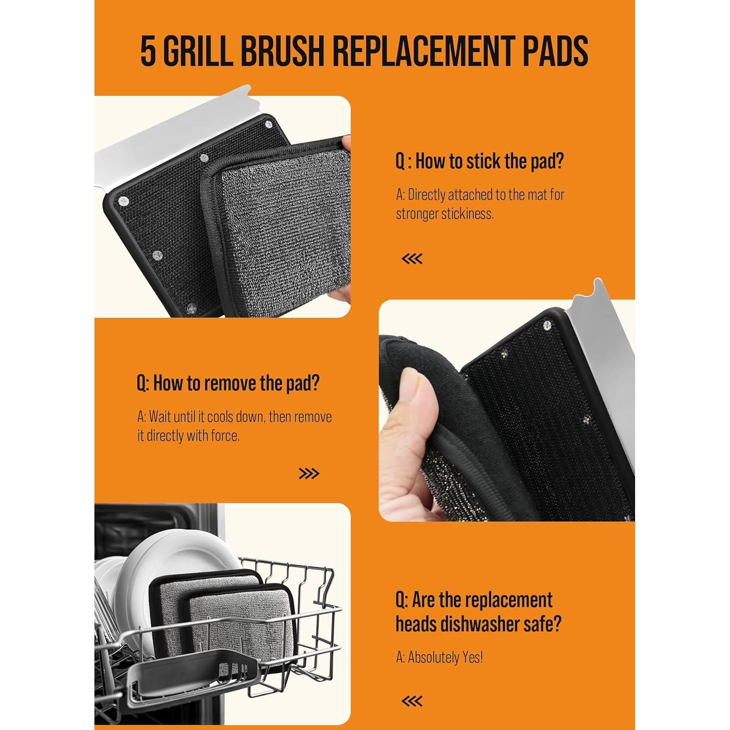 Cepillo Limpiador de Parrilla Sin Cerda YRVHCK con 5 Repuestos