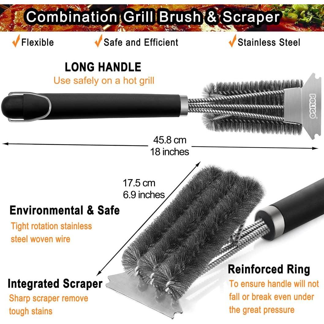 Cepillo y Raspador de Parrilla POLIGO 45.72 cm Acero Inoxidable
