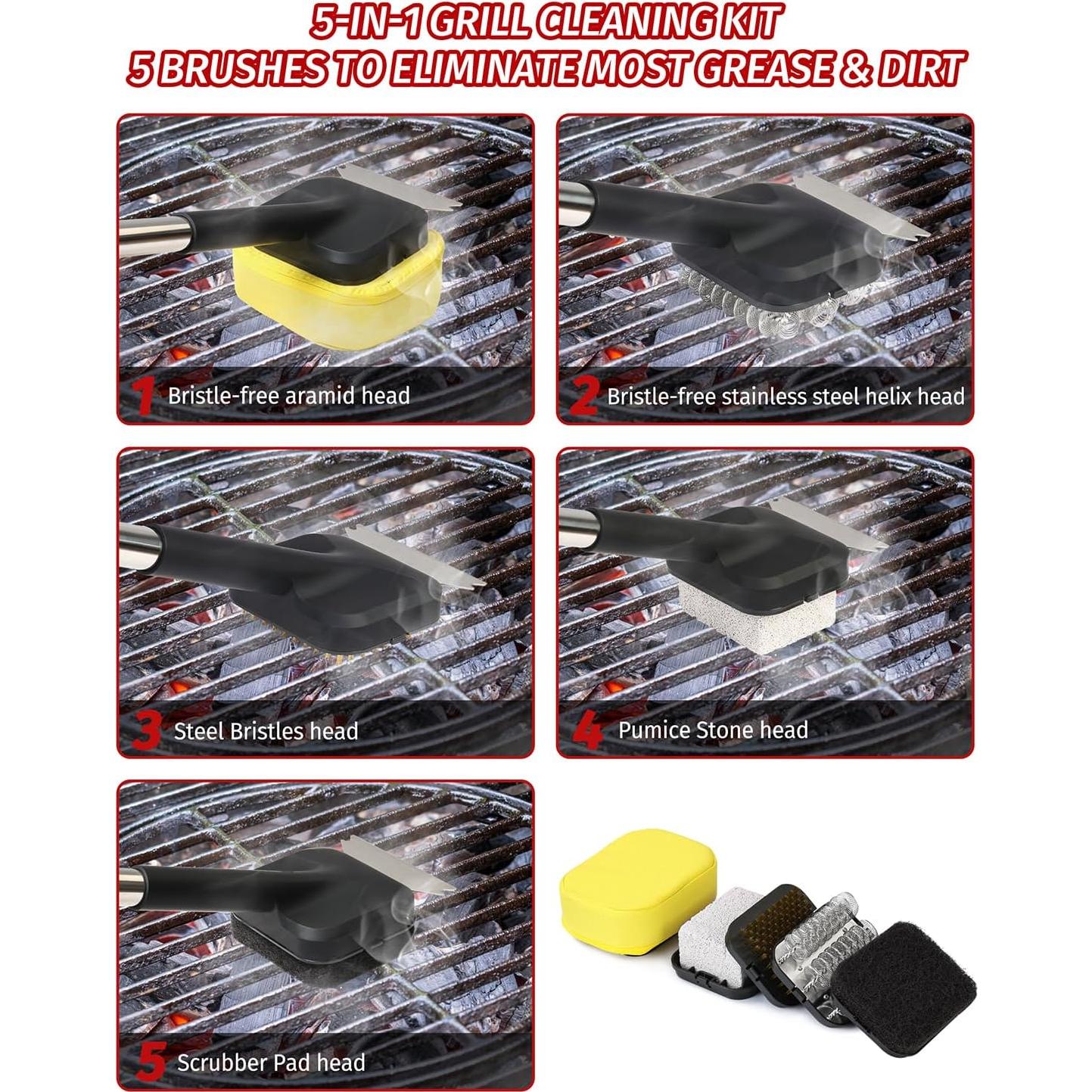 Cepillo de Parrilla 5 en 1 Genérico con Cabezas Reemplazables