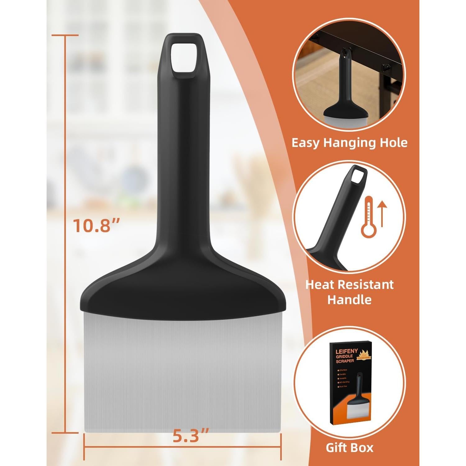 Raspador de Manija Larga LEIFENY para Plancha 27.7x14 cm