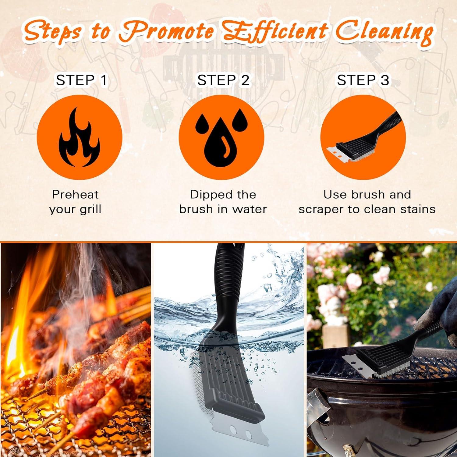 Juego de Cepillo y Raspador de Parrilla KINYFY 2 Pcs Acero Inoxidable