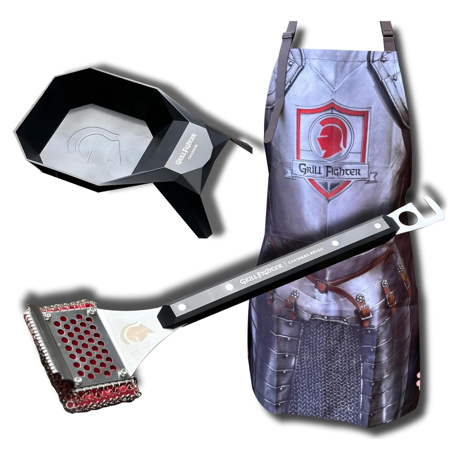 Paquete de Limpieza BBQ GrillFighter: Cepillo, Caldereta y Delantal