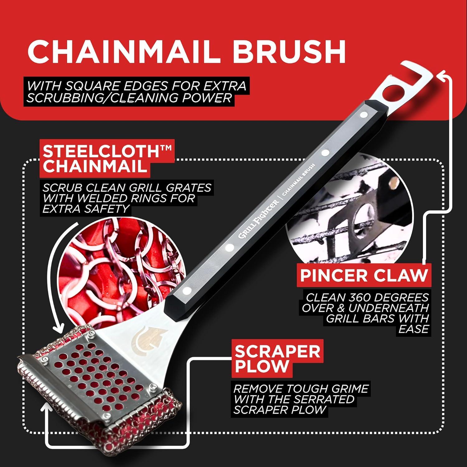 Paquete de Limpieza BBQ GrillFighter: Cepillo, Caldereta y Delantal