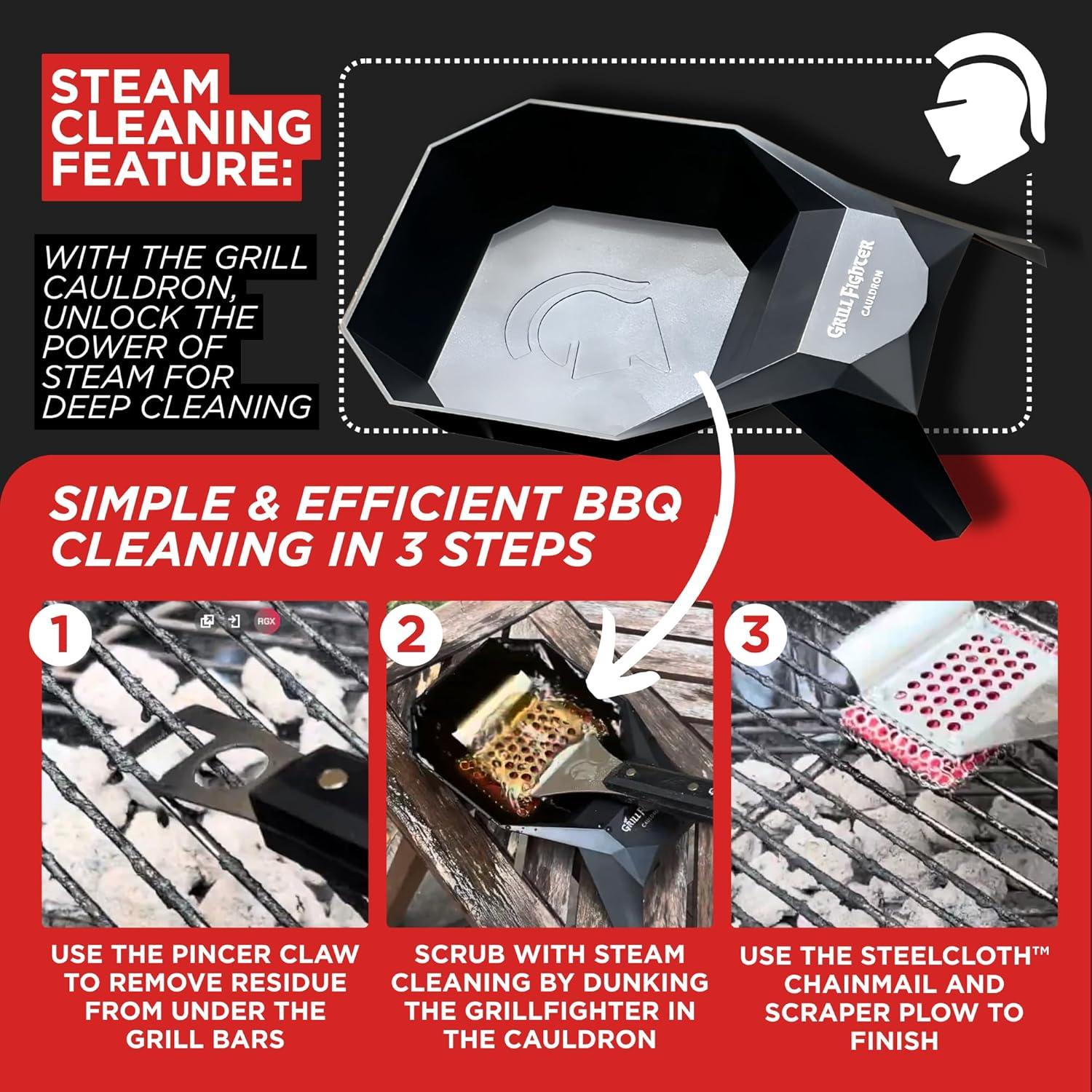 Paquete de Limpieza BBQ GrillFighter: Cepillo, Caldereta y Delantal