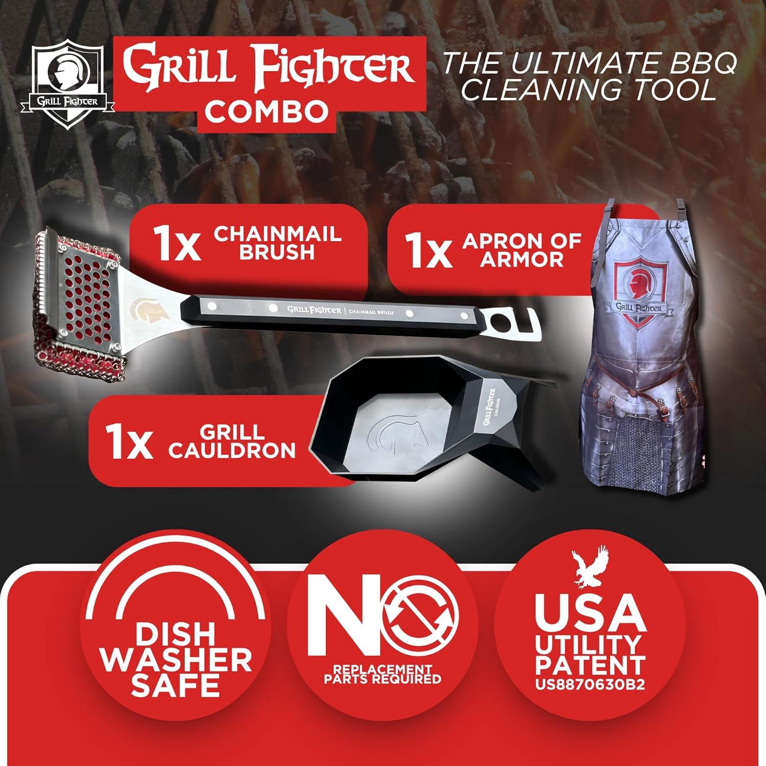Paquete de Limpieza BBQ GrillFighter: Cepillo, Caldereta y Delantal