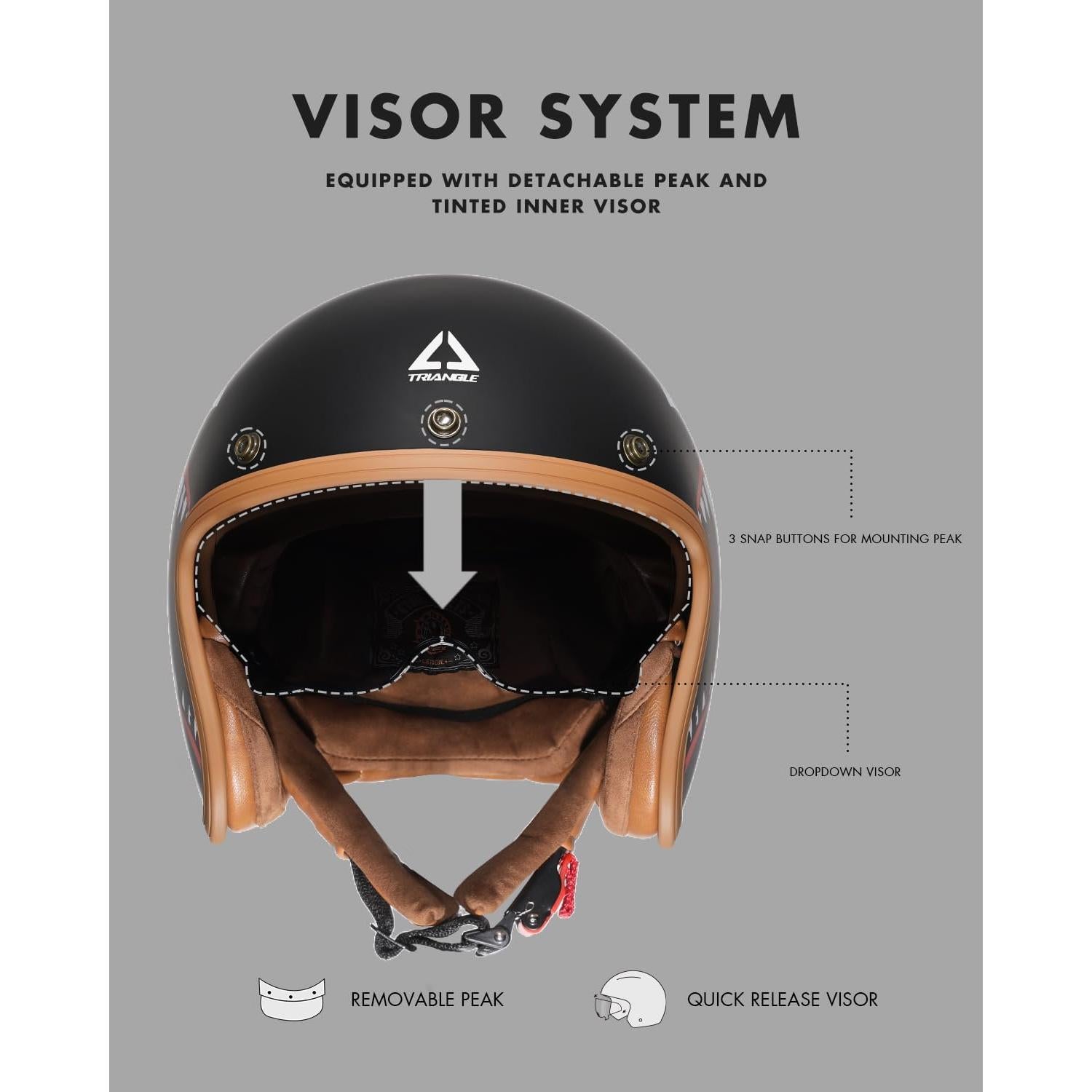 Casco de Moto Triangle B206 Retro Abierto XL con Visera