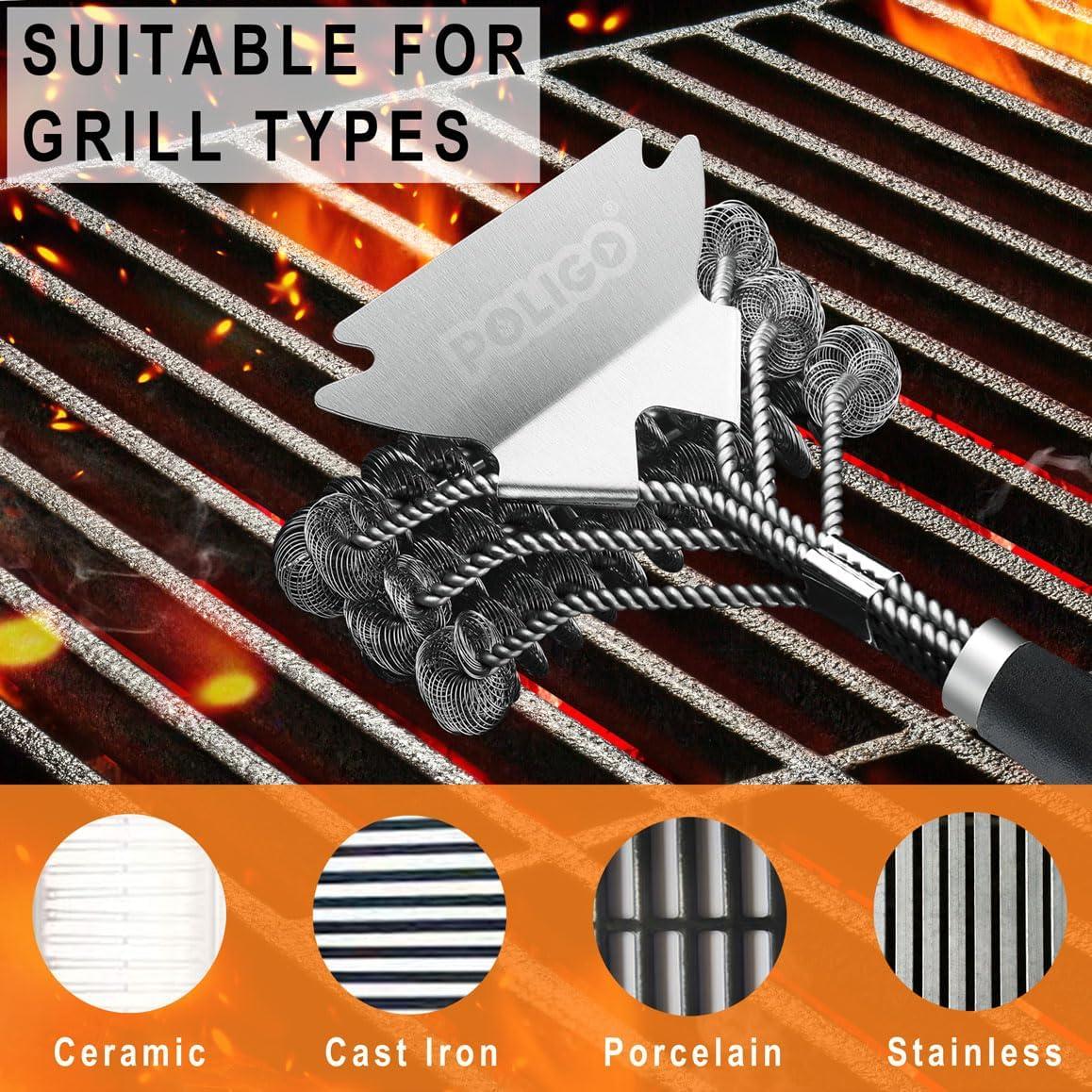 Cepillo Limpiador de Parrilla POLIGO BBQ Sin Cerdas 45.72 cm