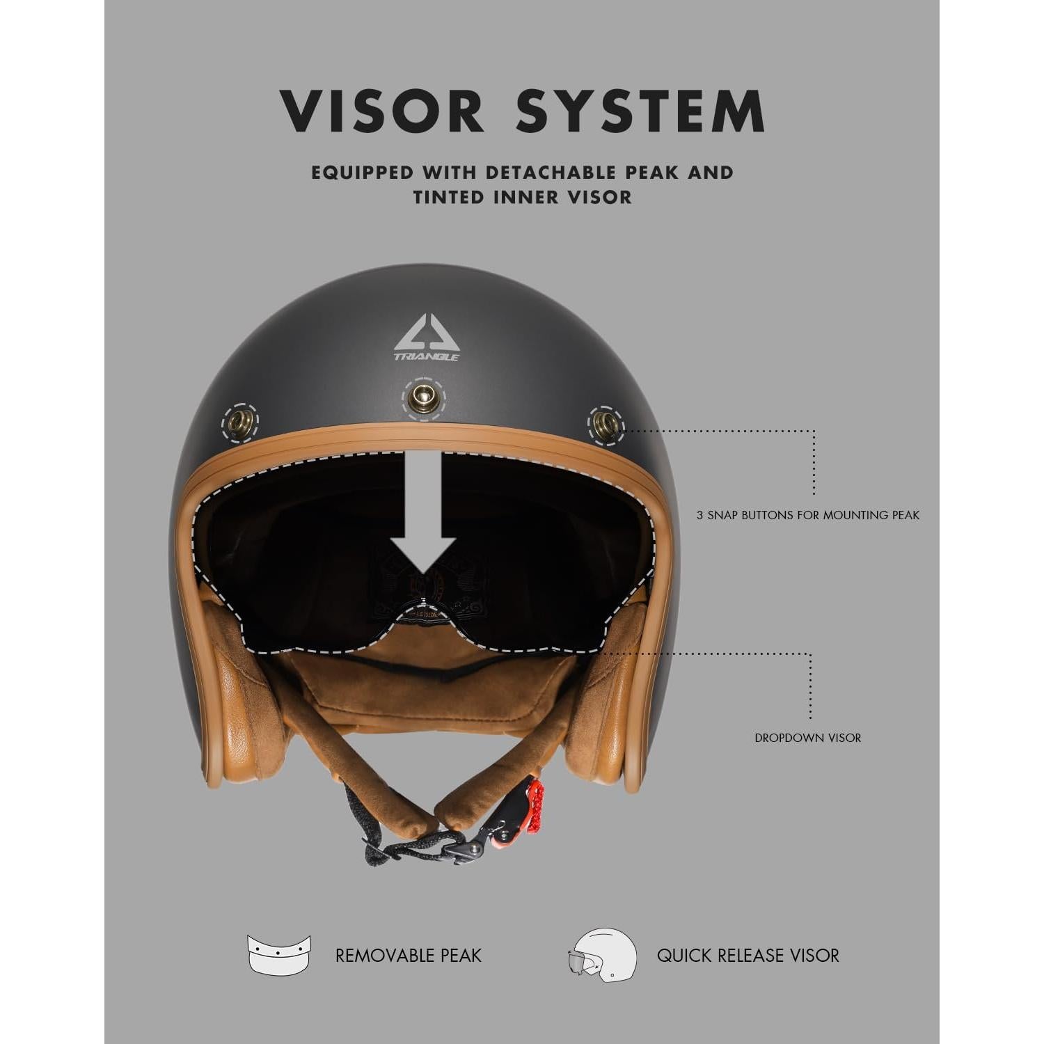 Casco TRIANGLE B206 3/4 Retro Gris Negro para Motocicleta