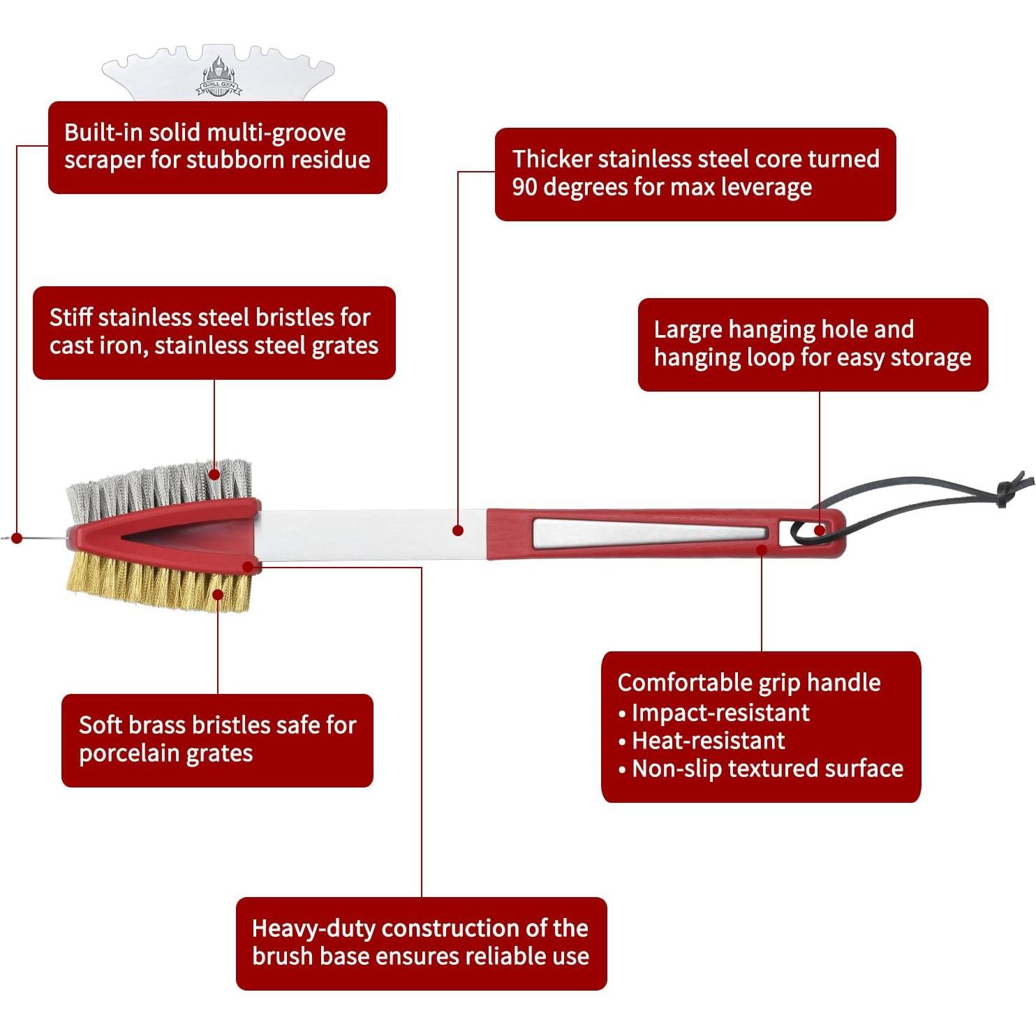 Cepillo y Raspador para Parrilla GRILLGEN 42 cm Acero Inoxidable