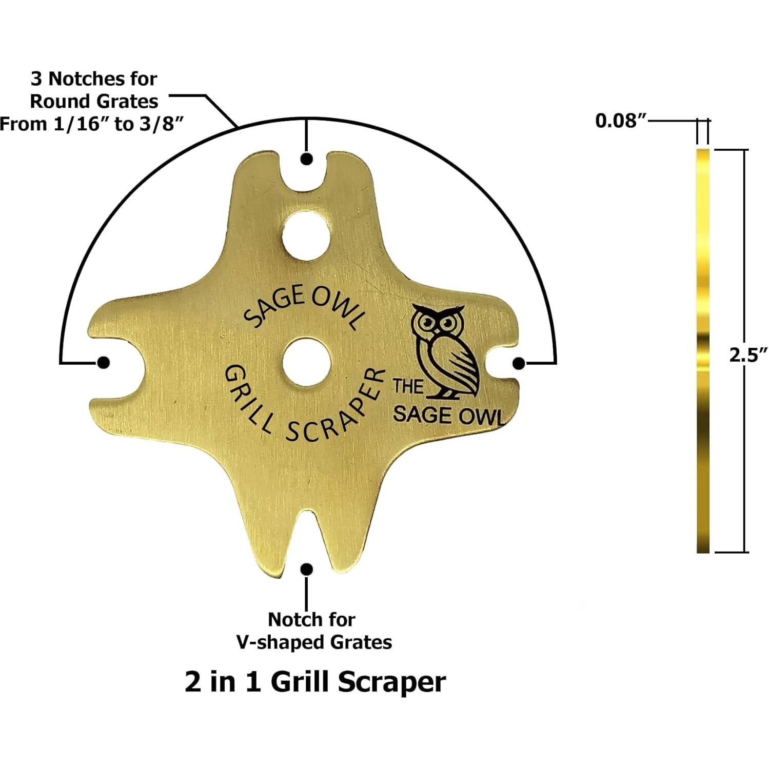 Raspador de Parrilla Sage Owl de Latón - Limpieza Segura y Eficaz