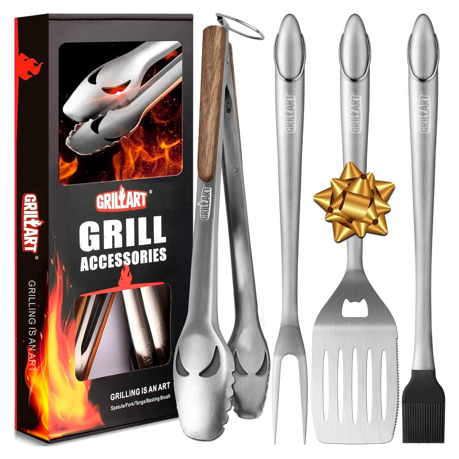 Juego de Herramientas para BBQ GRILLART 4 Piezas Acero Inoxidable