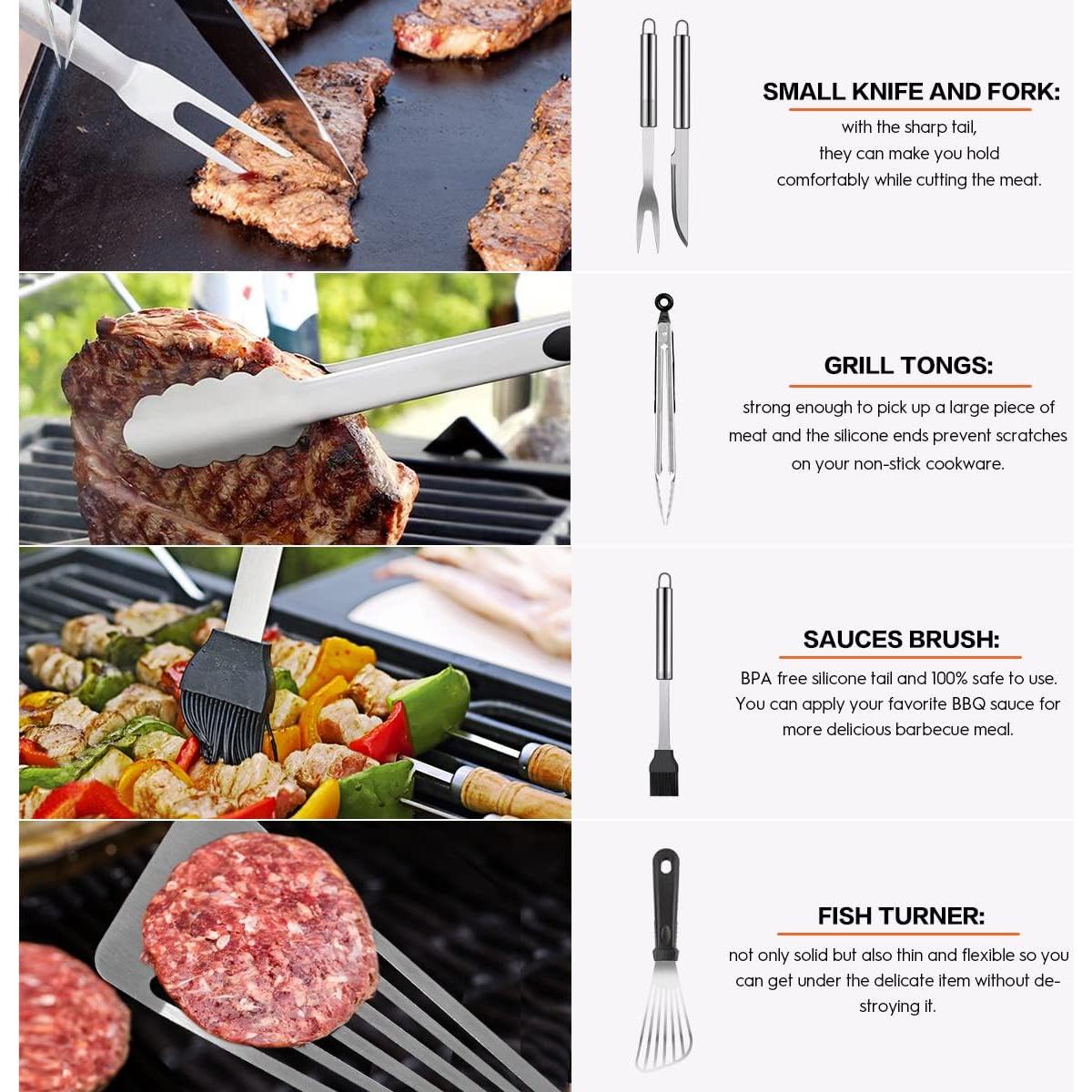 Kit de Accesorios para Parrilla Yekale 144 Piezas Acero Inoxidable