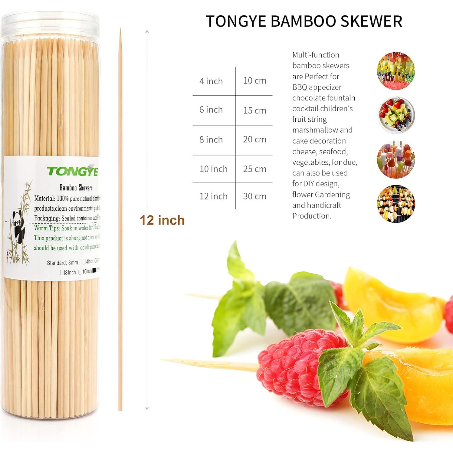 200 Pinchos de Bambú 12" TONGYE para BBQ y Aperitivos