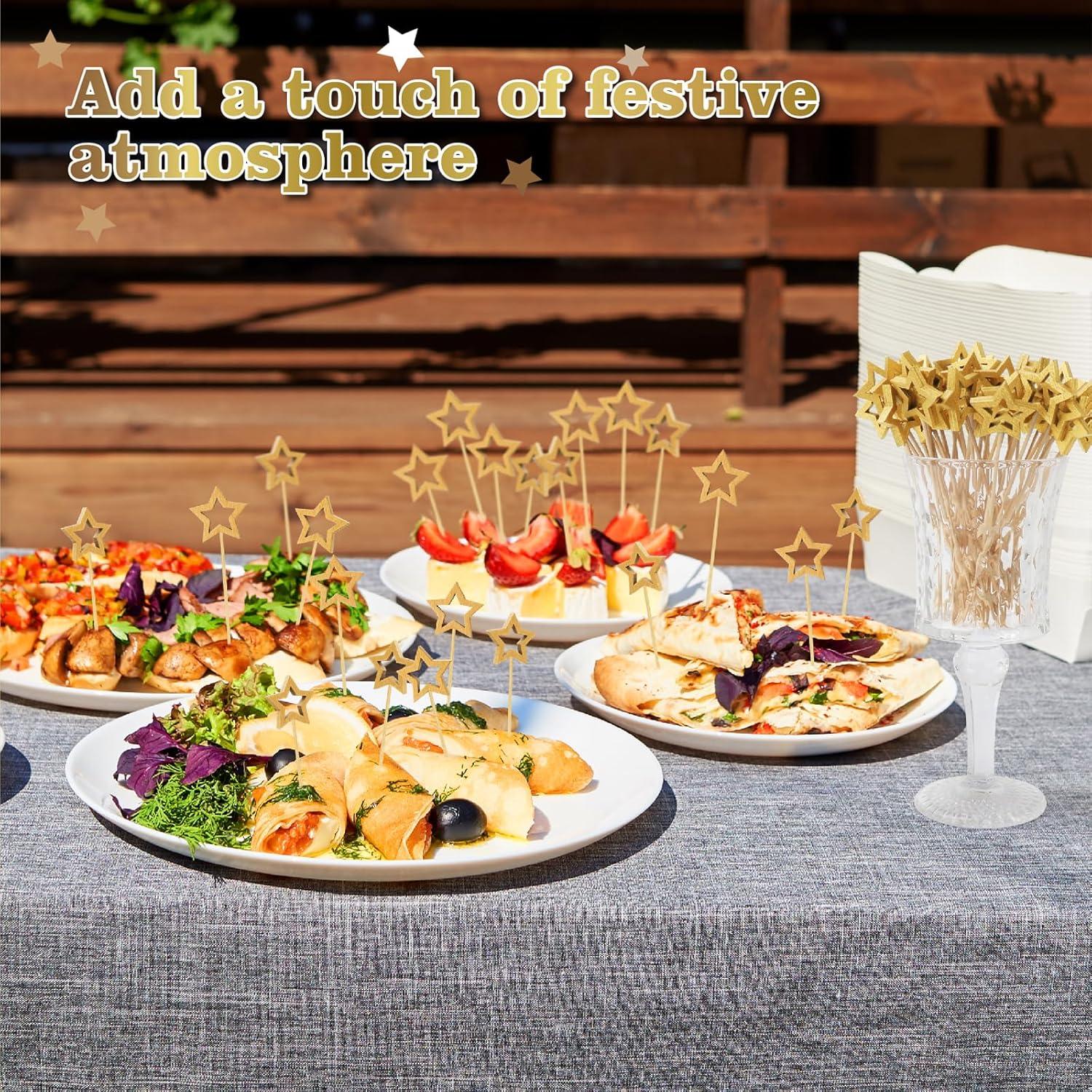 100 Palillos de Cóctel de Bambú SEANSDA con Estrella Dorada 14.2 cm