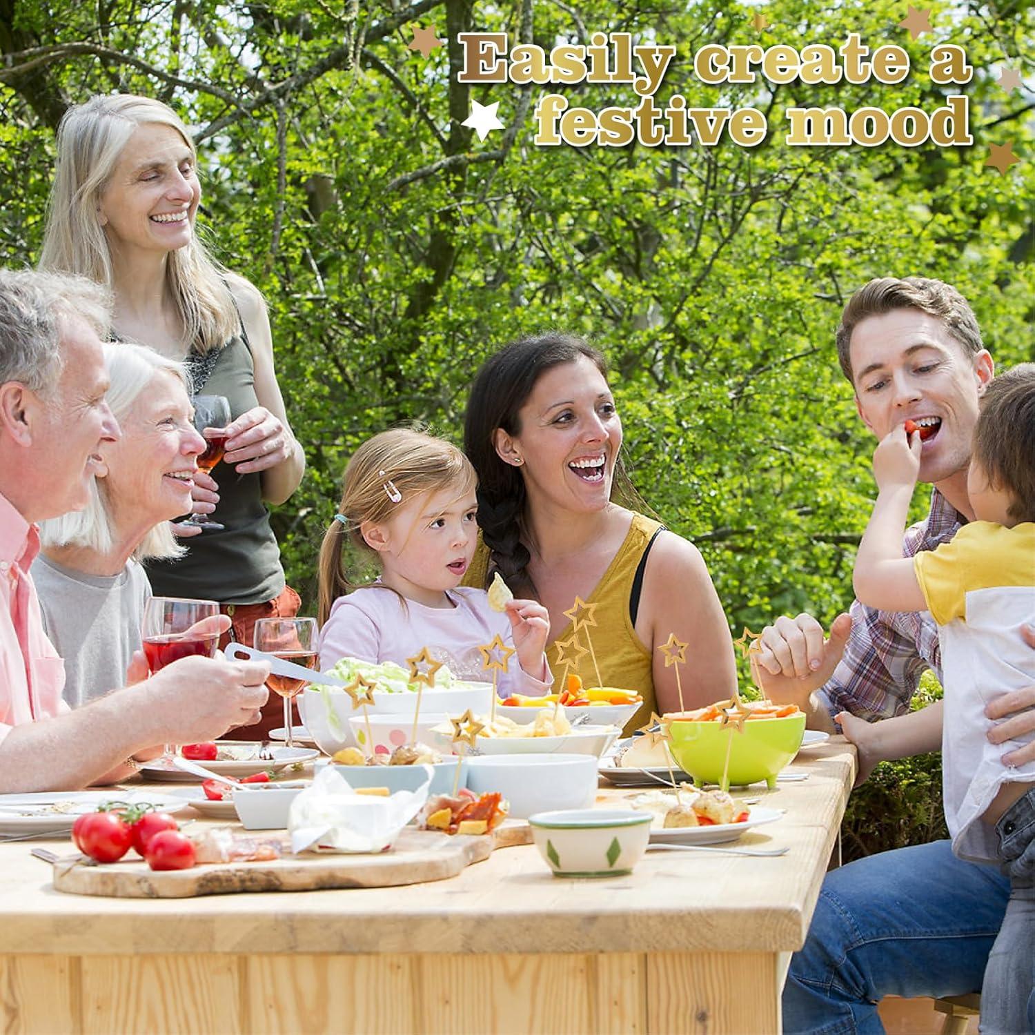 100 Palillos de Cóctel de Bambú SEANSDA con Estrella Dorada 14.2 cm