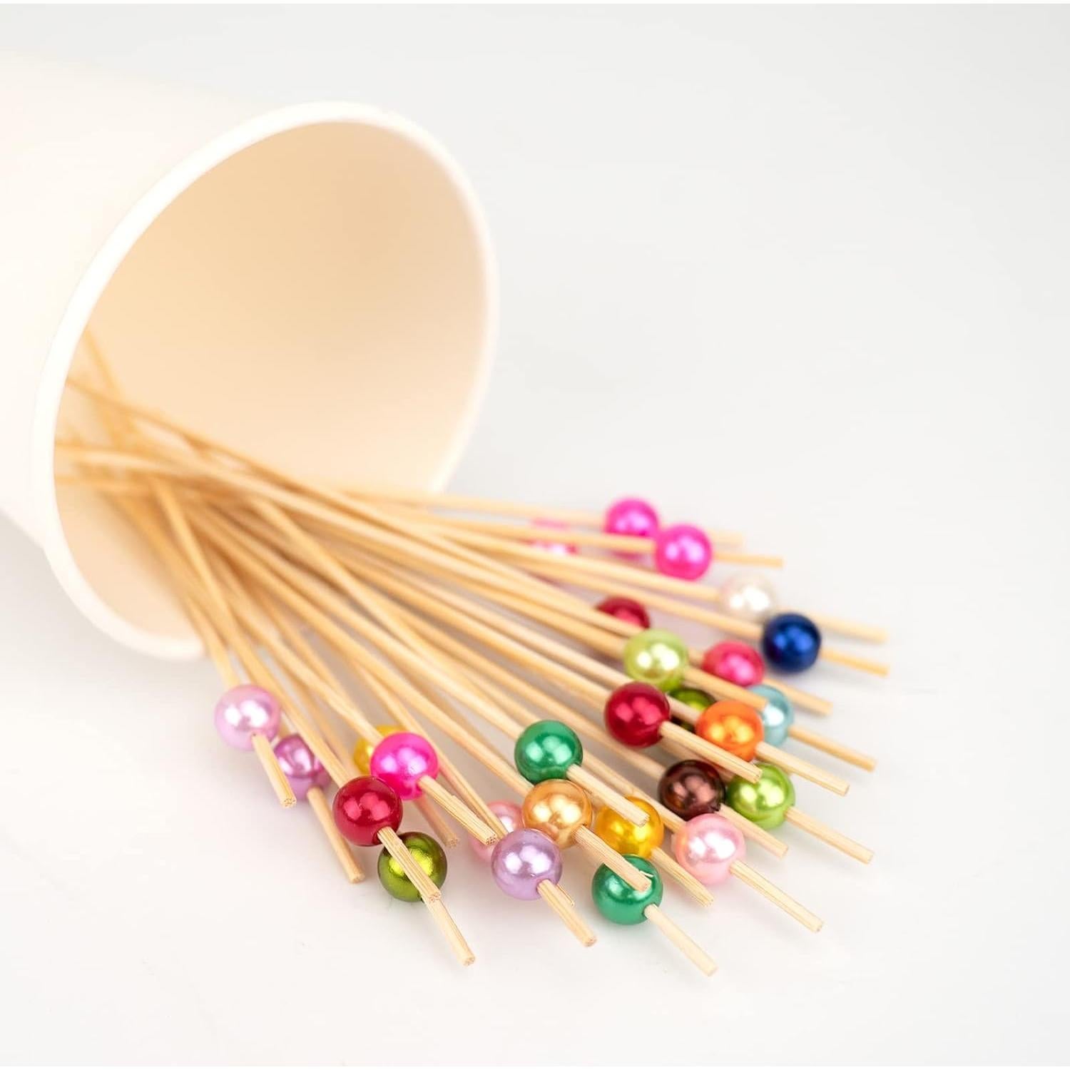 100 Palillos de Cóctel DecorWoo 11.9 cm Perlas de Color