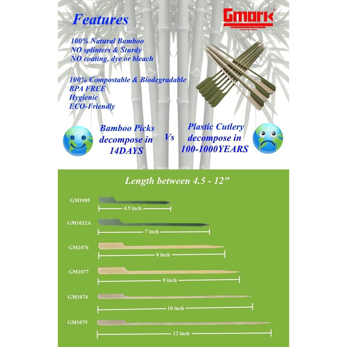 Pinchos de Bambú Ecológicos Gmark 20.32 cm 100 pcs para BBQ