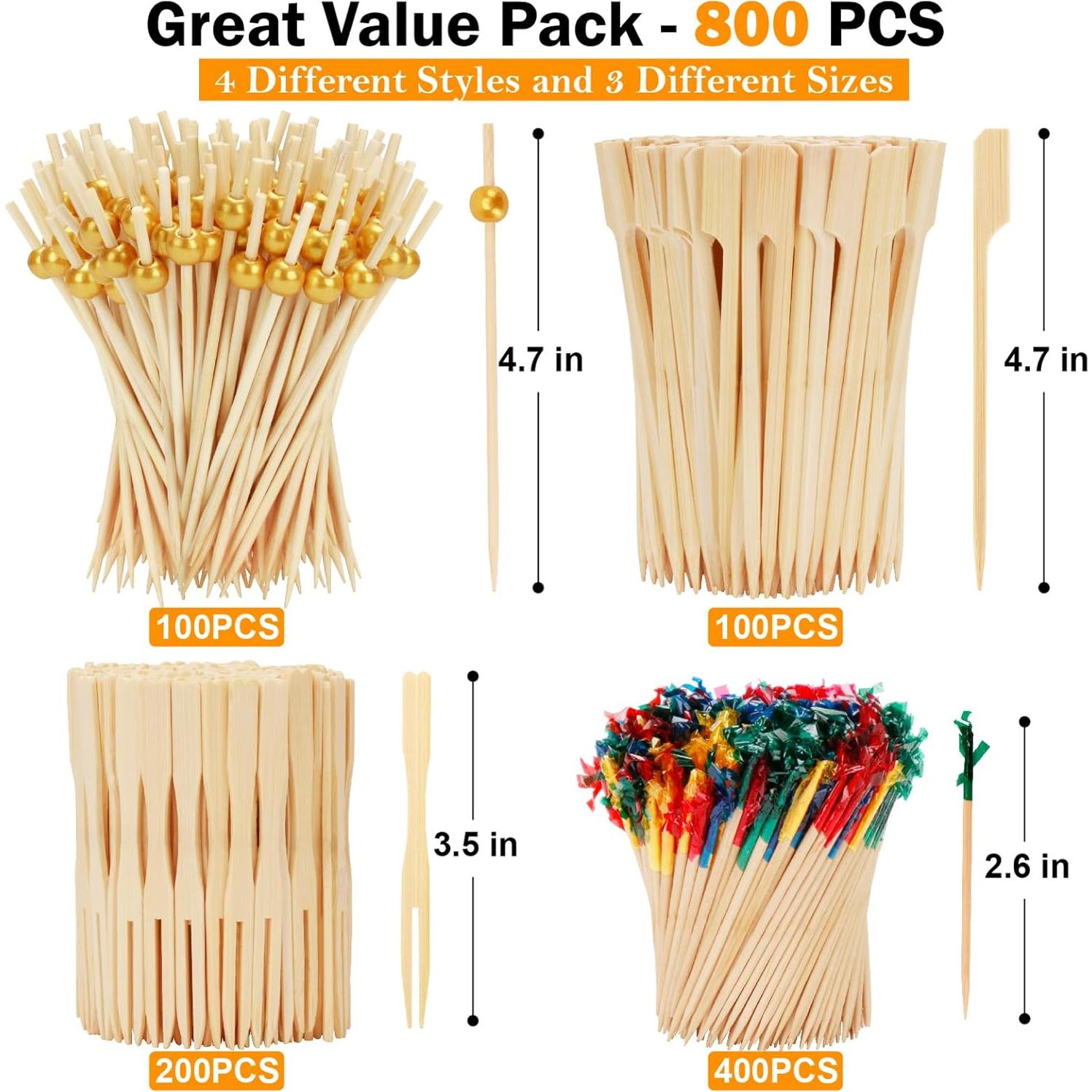 800 Palillos de Cóctel de Bambú DOUDOULE - 6.6 a 11.9 cm