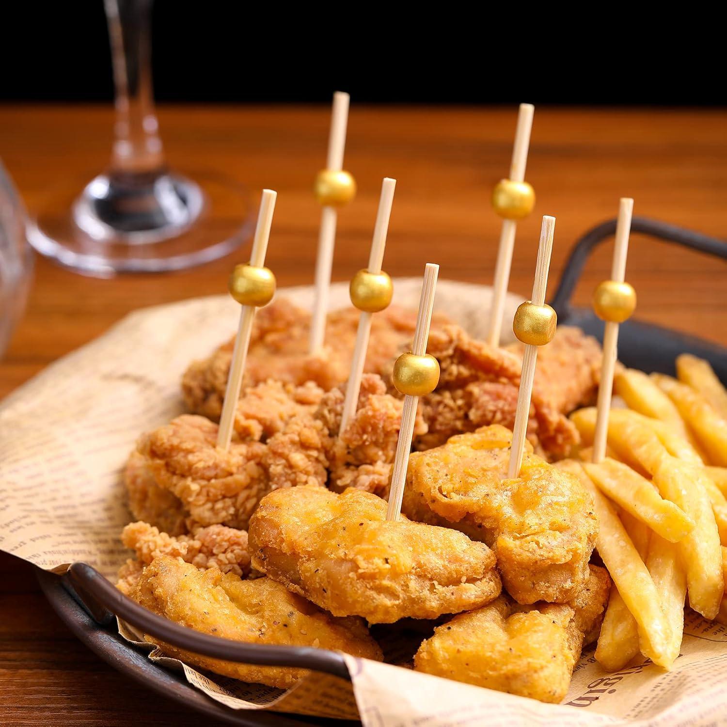 200 Palillos de Cóctel de Bambú Dorados 11.94 cm - CockStixs