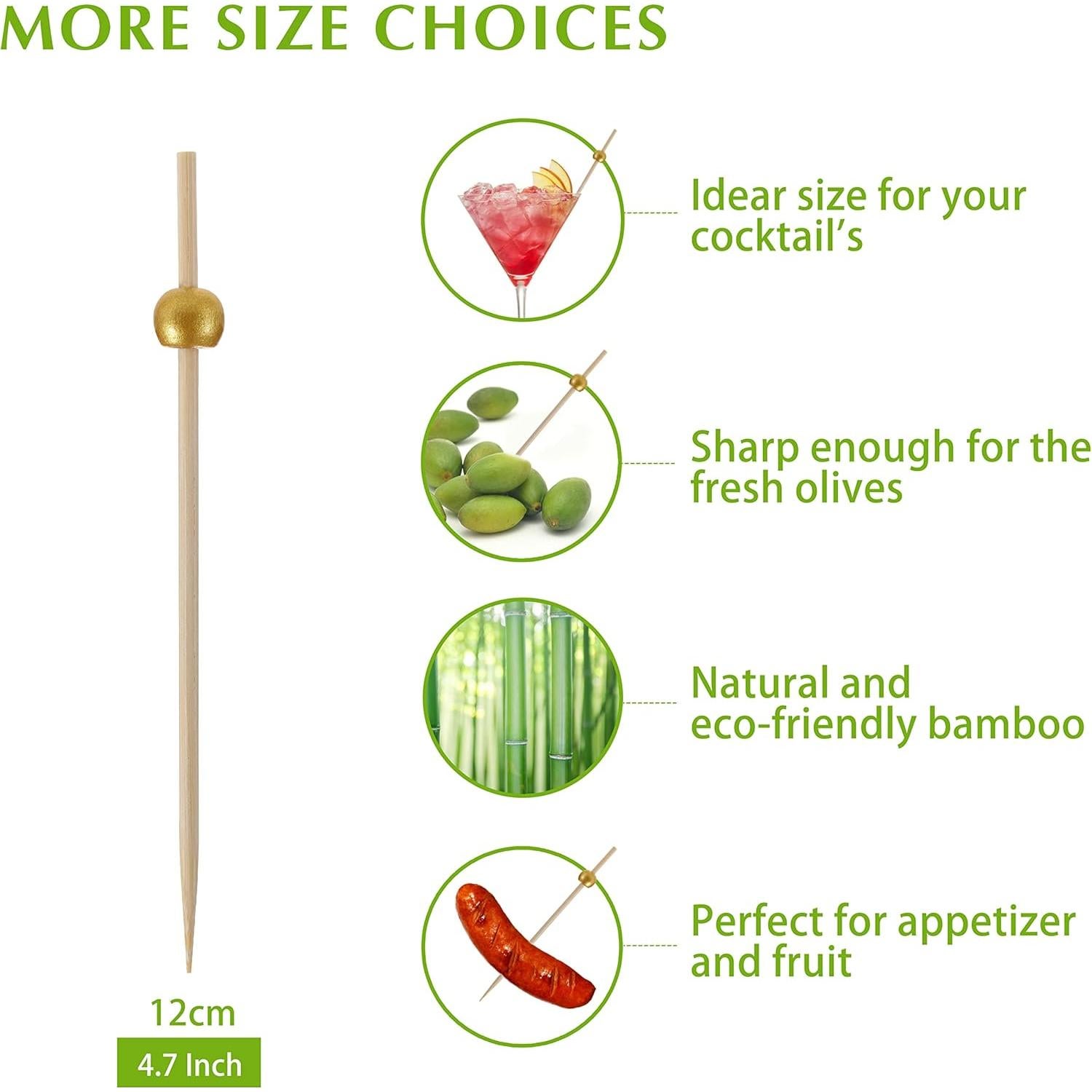 200 Palillos de Cóctel de Bambú Dorados 11.94 cm - CockStixs