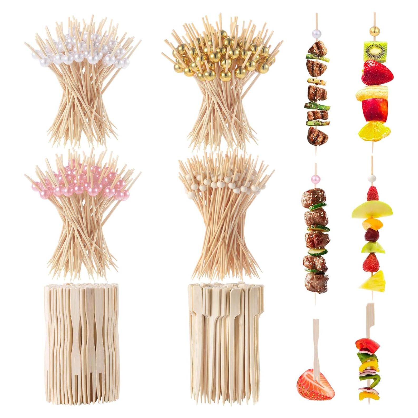 420 Palillos de Cóctel de Bambú DIYDEC - 6 Estilos Coloridos