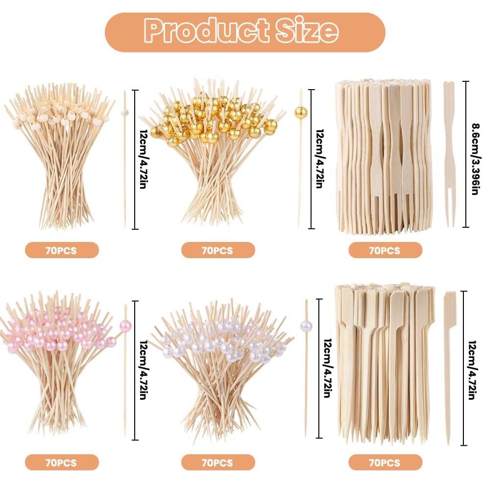 420 Palillos de Cóctel de Bambú DIYDEC - 6 Estilos Coloridos