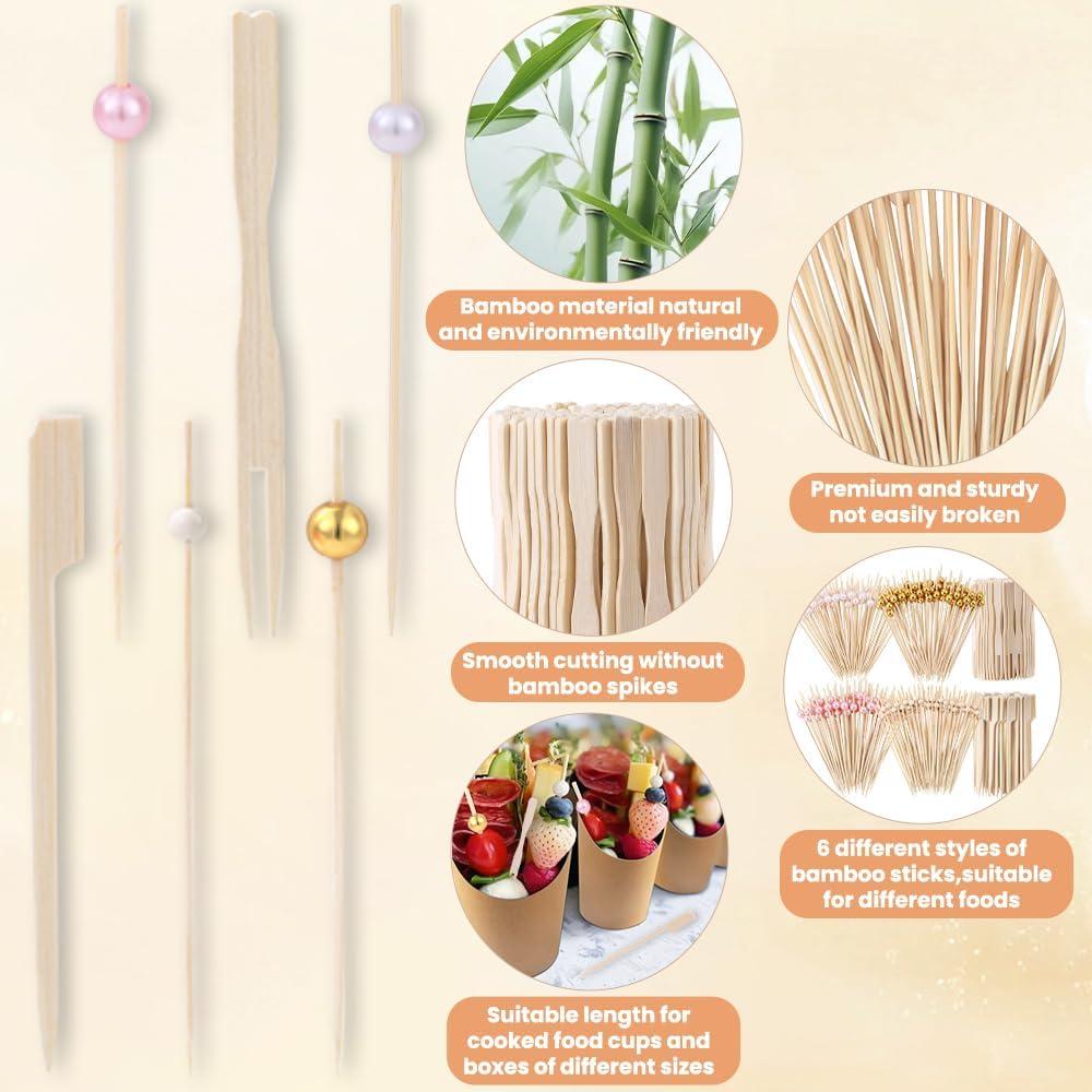 420 Palillos de Cóctel de Bambú DIYDEC - 6 Estilos Coloridos