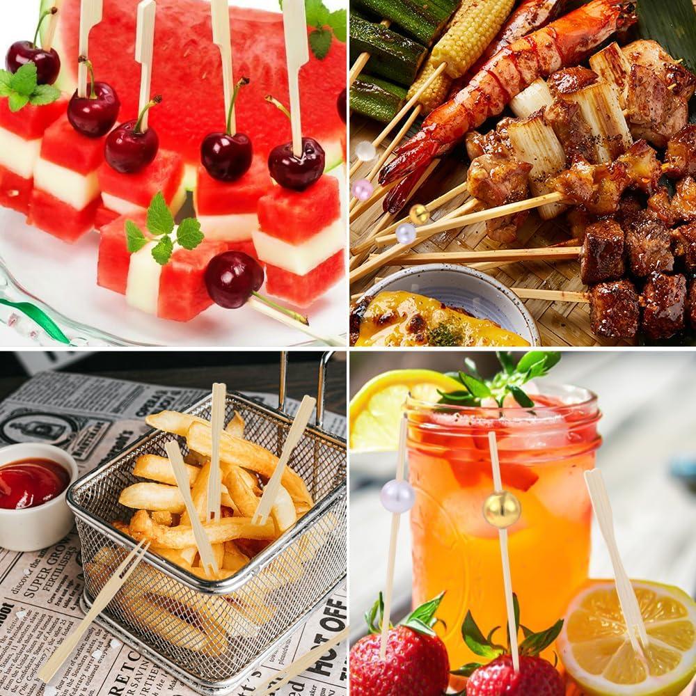 420 Palillos de Cóctel de Bambú DIYDEC - 6 Estilos Coloridos