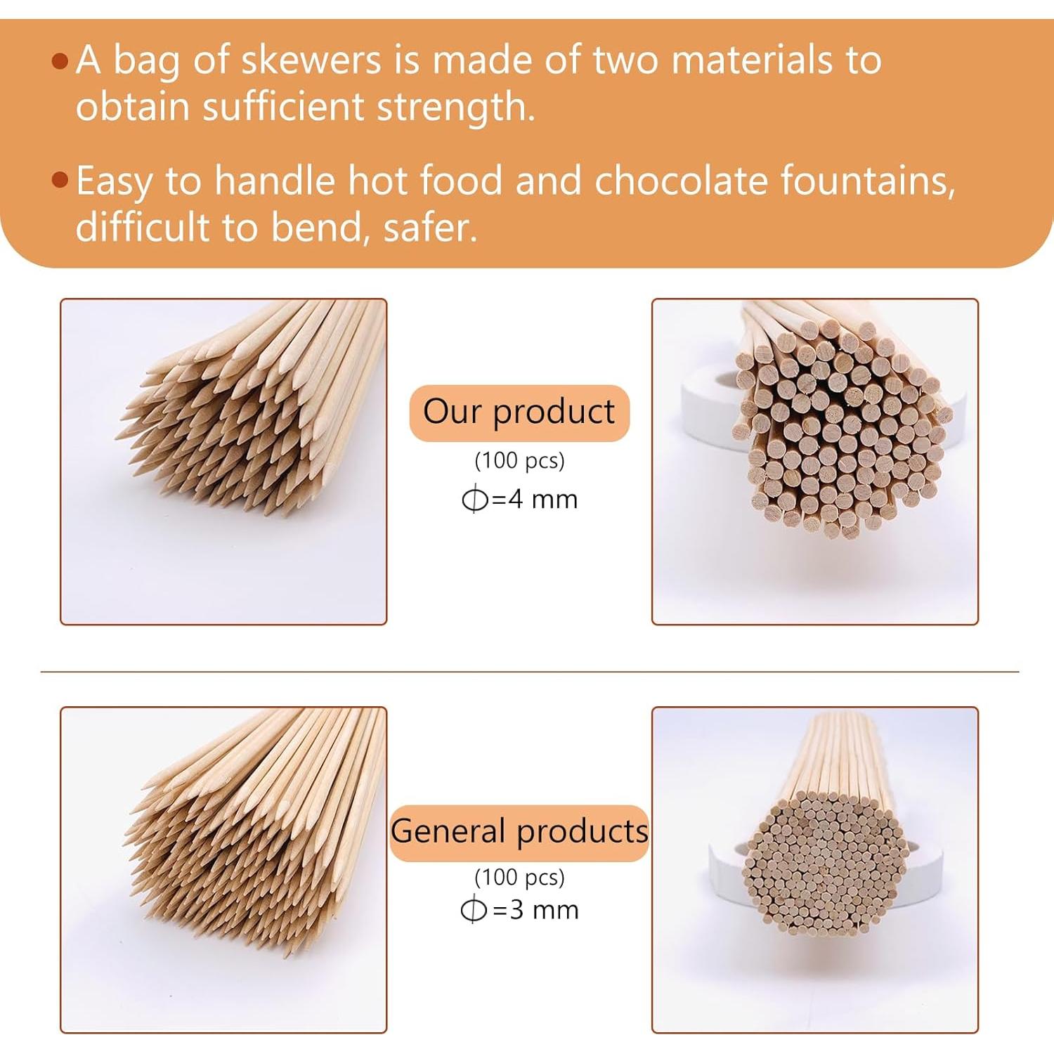 Pinchos de Madera de Bambú Natural 15 cm 100 Pcs para BBQ y Aperitivos